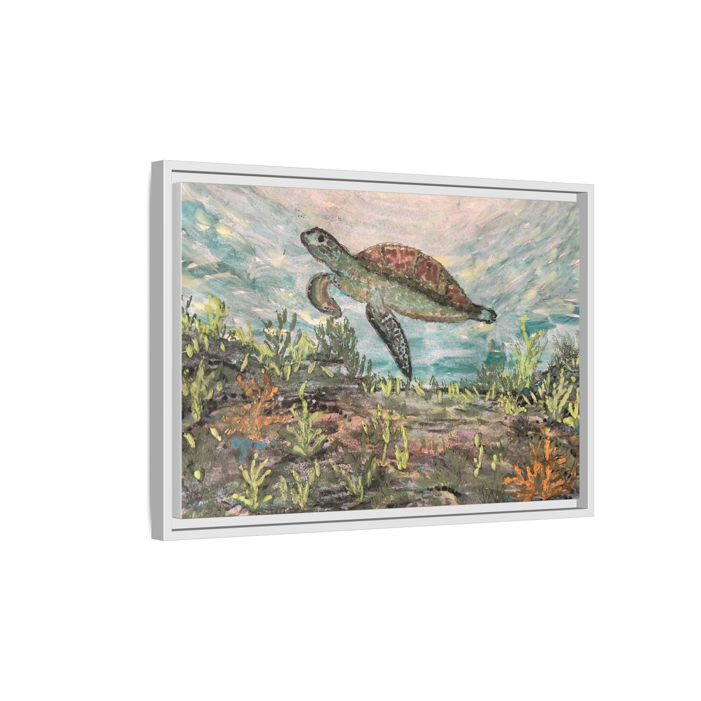 Sea Turtle Matte Canvas, Framed (Multi-color)