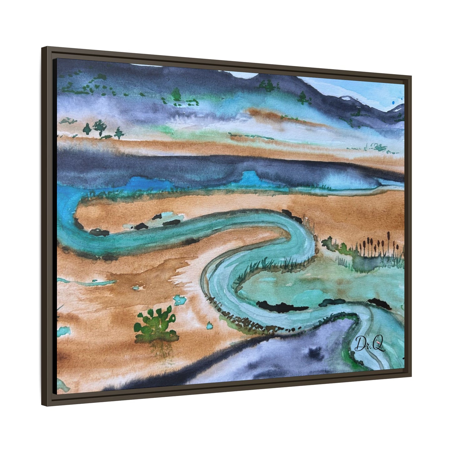 Winding River by Dr. Q - Framed Matte Canvas Watercolor Wall Art