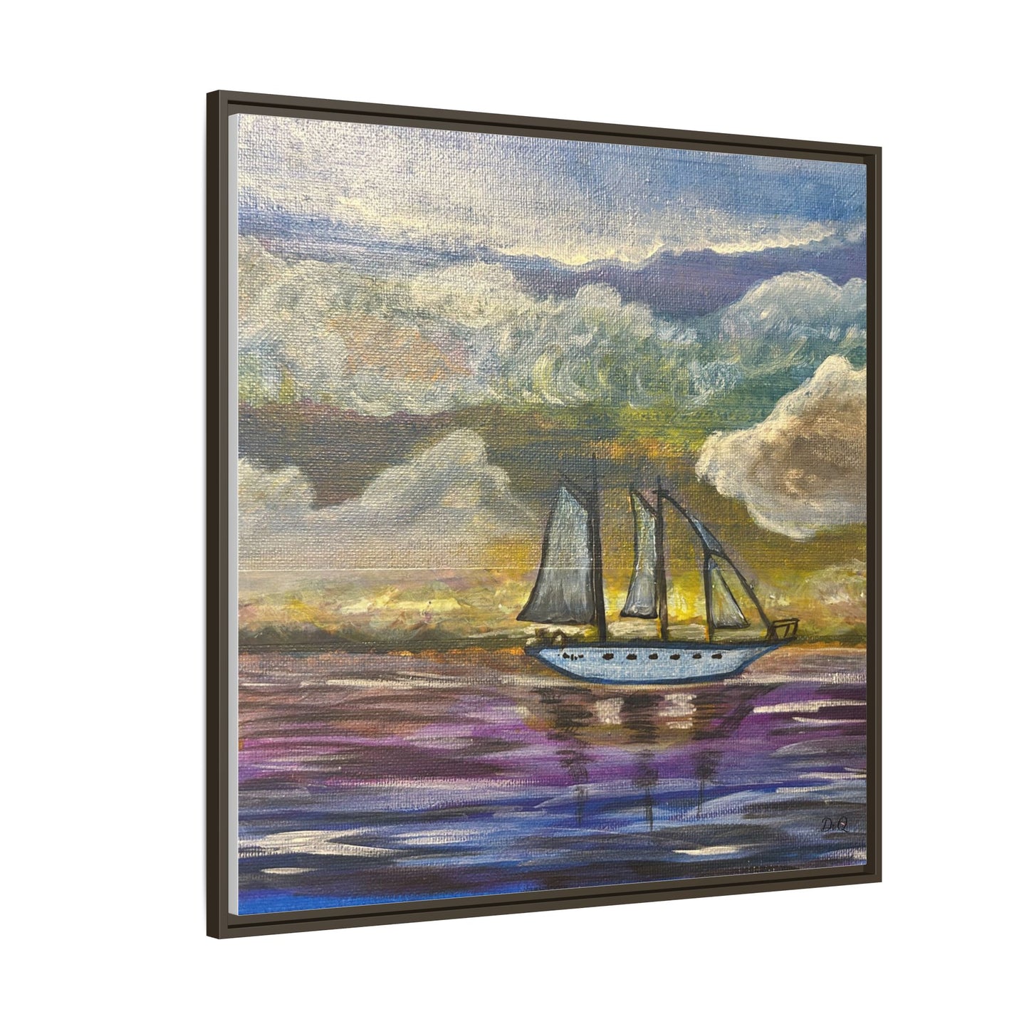 Framed Matte Canvas Sailboat Painting — Serene Seascape Wall Art