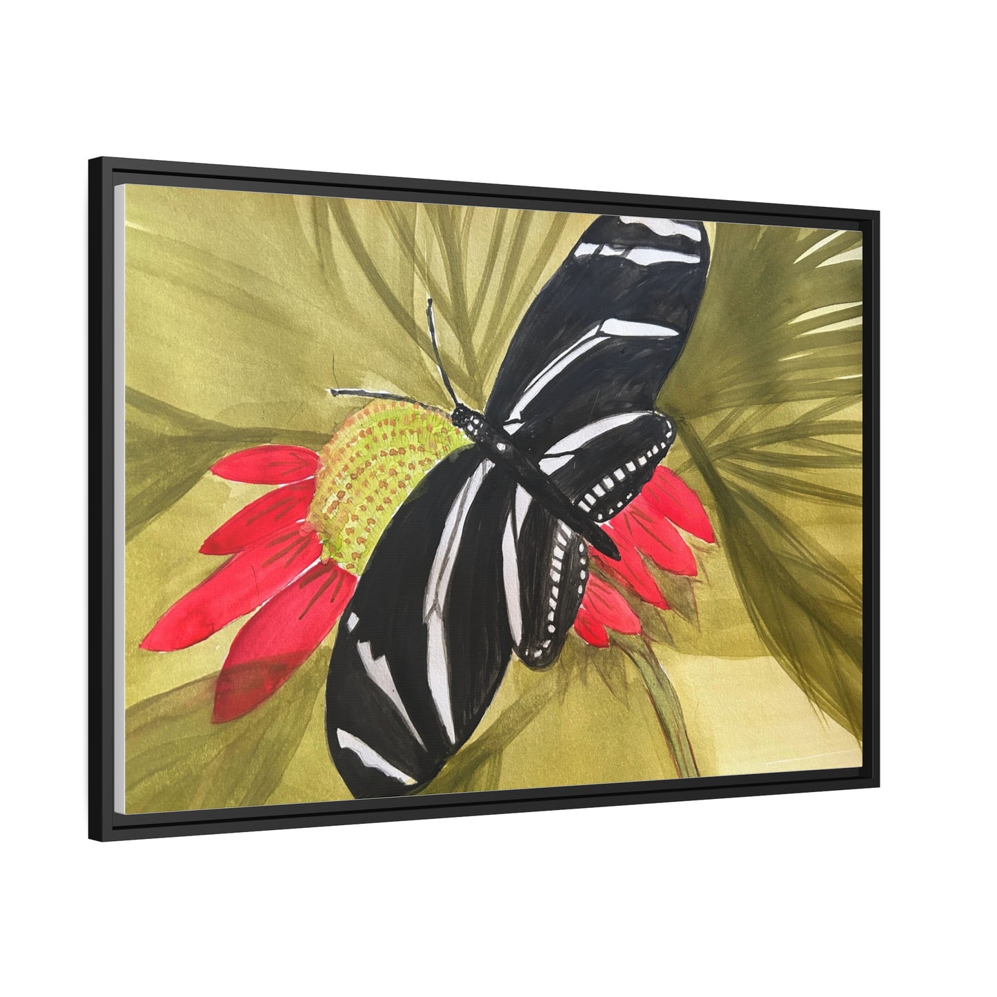 Butterfly Watercolor Print Matte Canvas, Black Frame