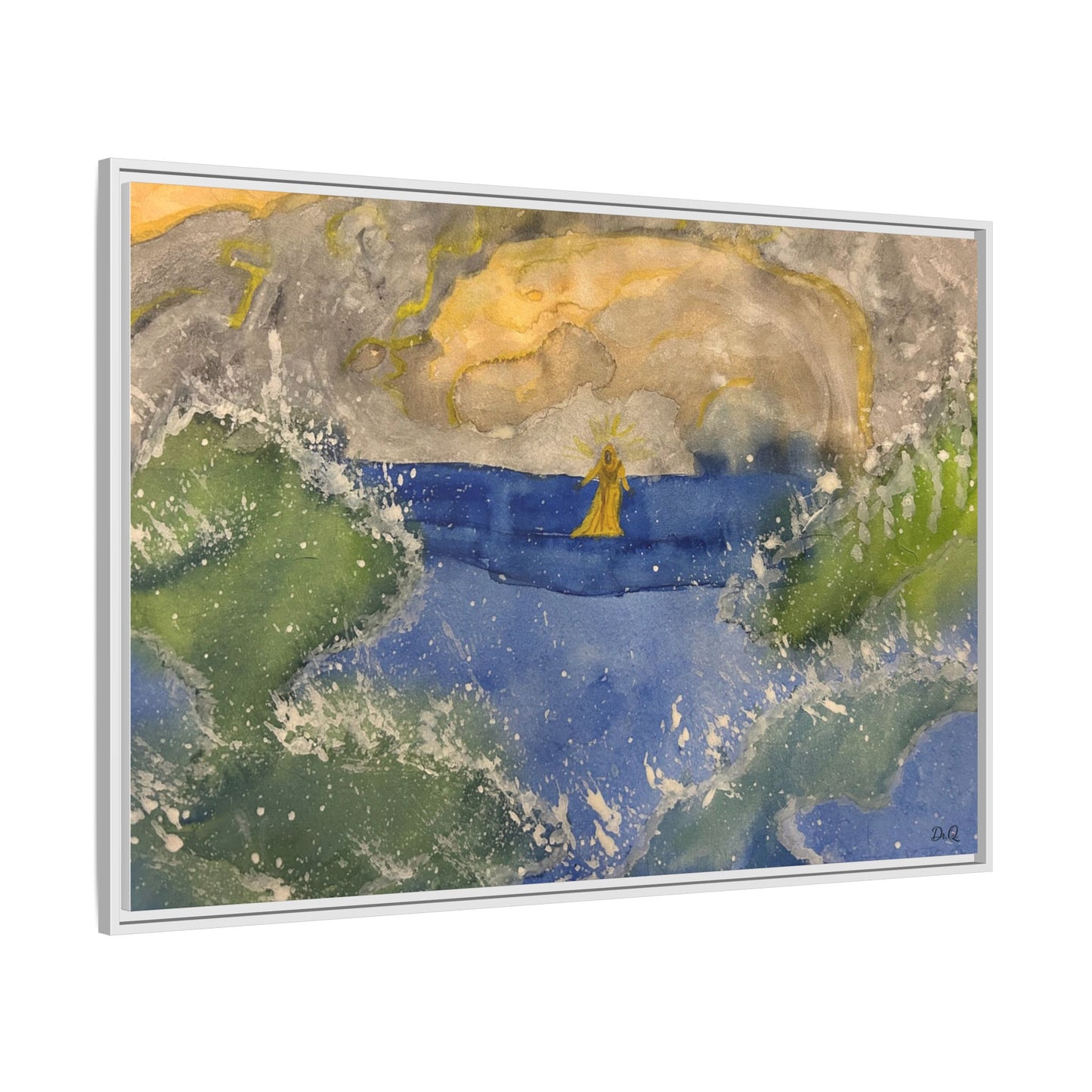 "Faith in the Storm" Framed Matte Canvas Seascape — Golden Sail at Sunset