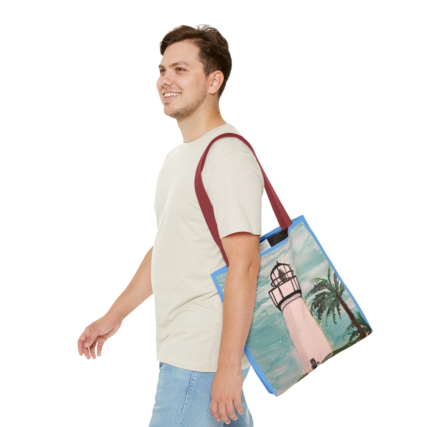 Coastal Lighthouse Tote Bag — Beachy Palm Print All-Over-Print Tote