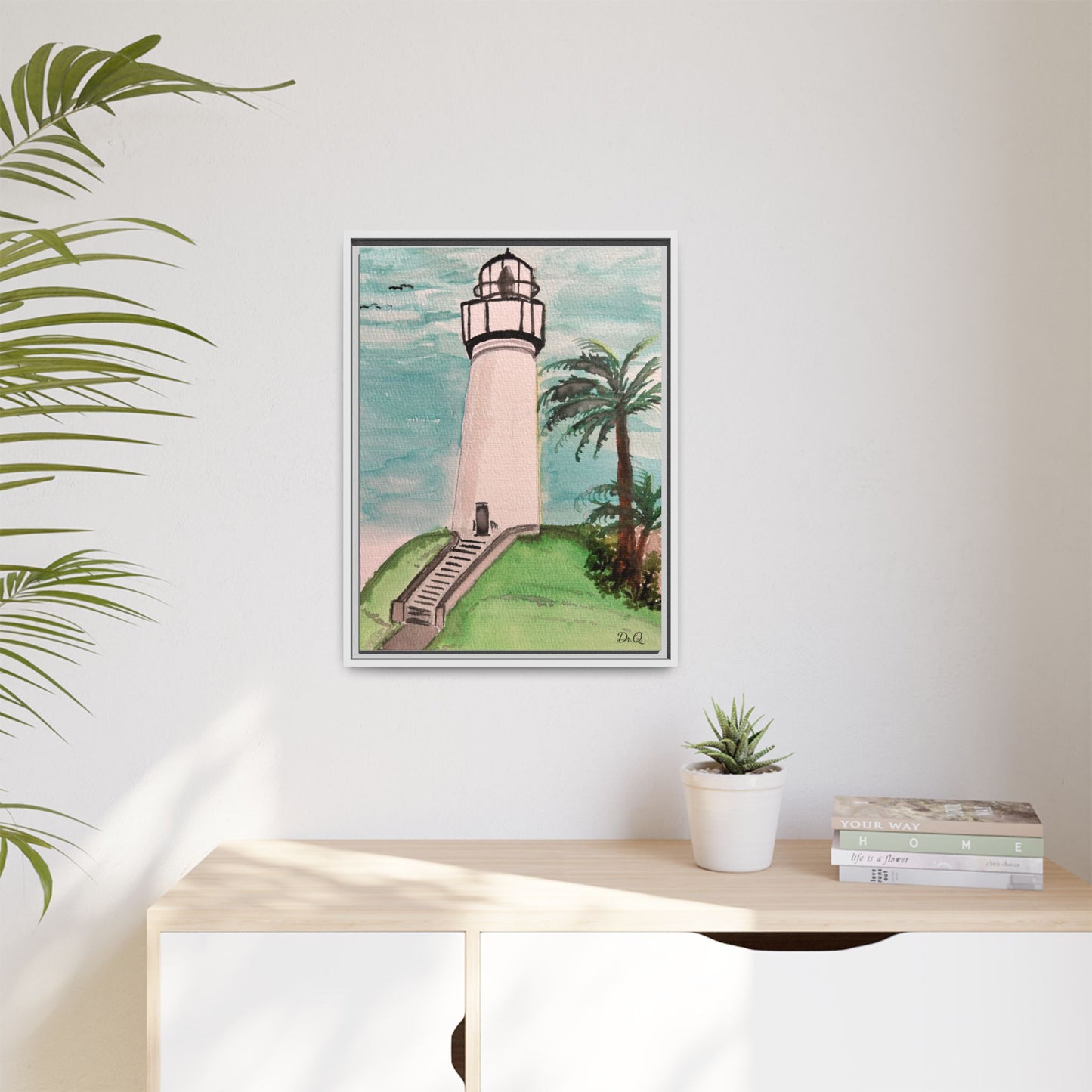Lighthouse Palm Matte Framed Canvas Print