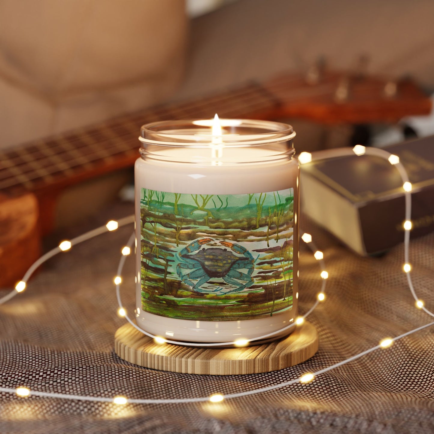 Sea Glass Blue Crab Soy Candle — 9oz Coastal Scented Jar