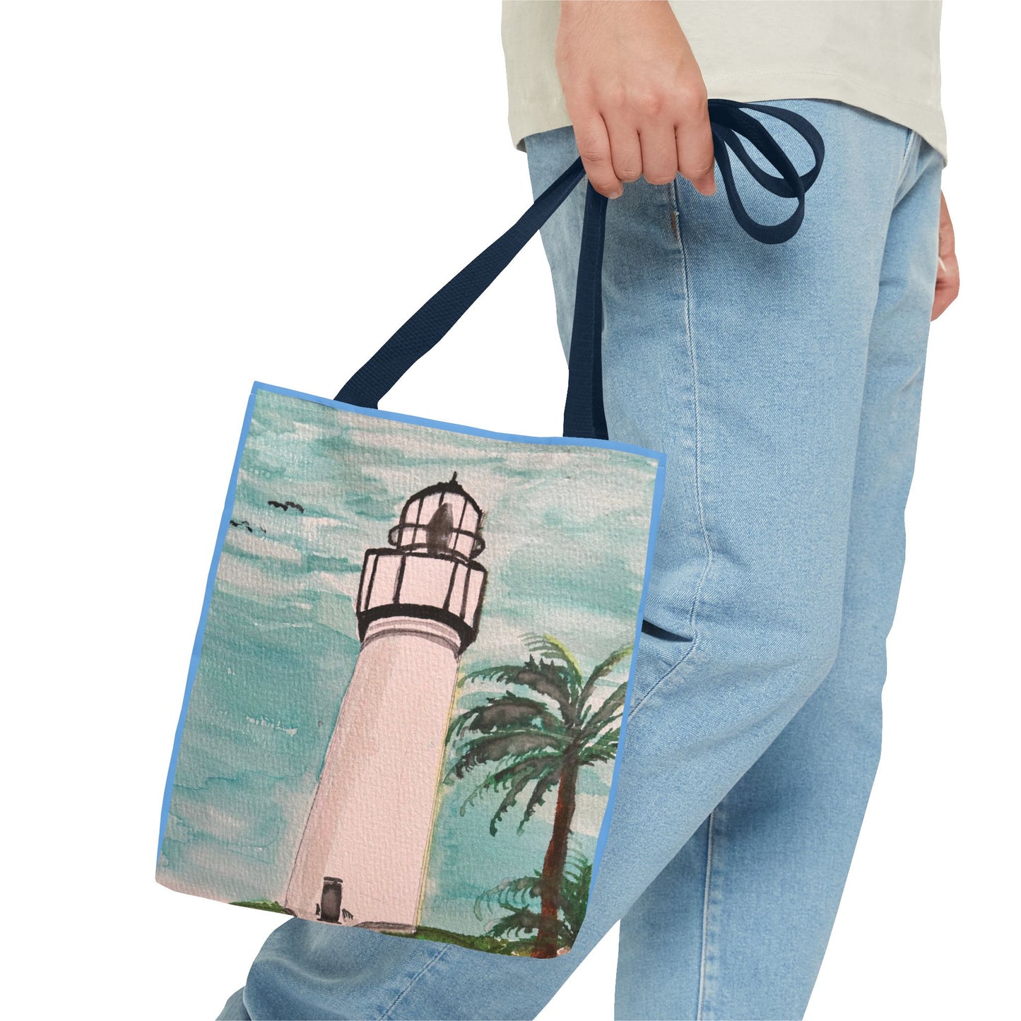 Coastal Lighthouse Tote Bag — Beachy Palm Print All-Over-Print Tote