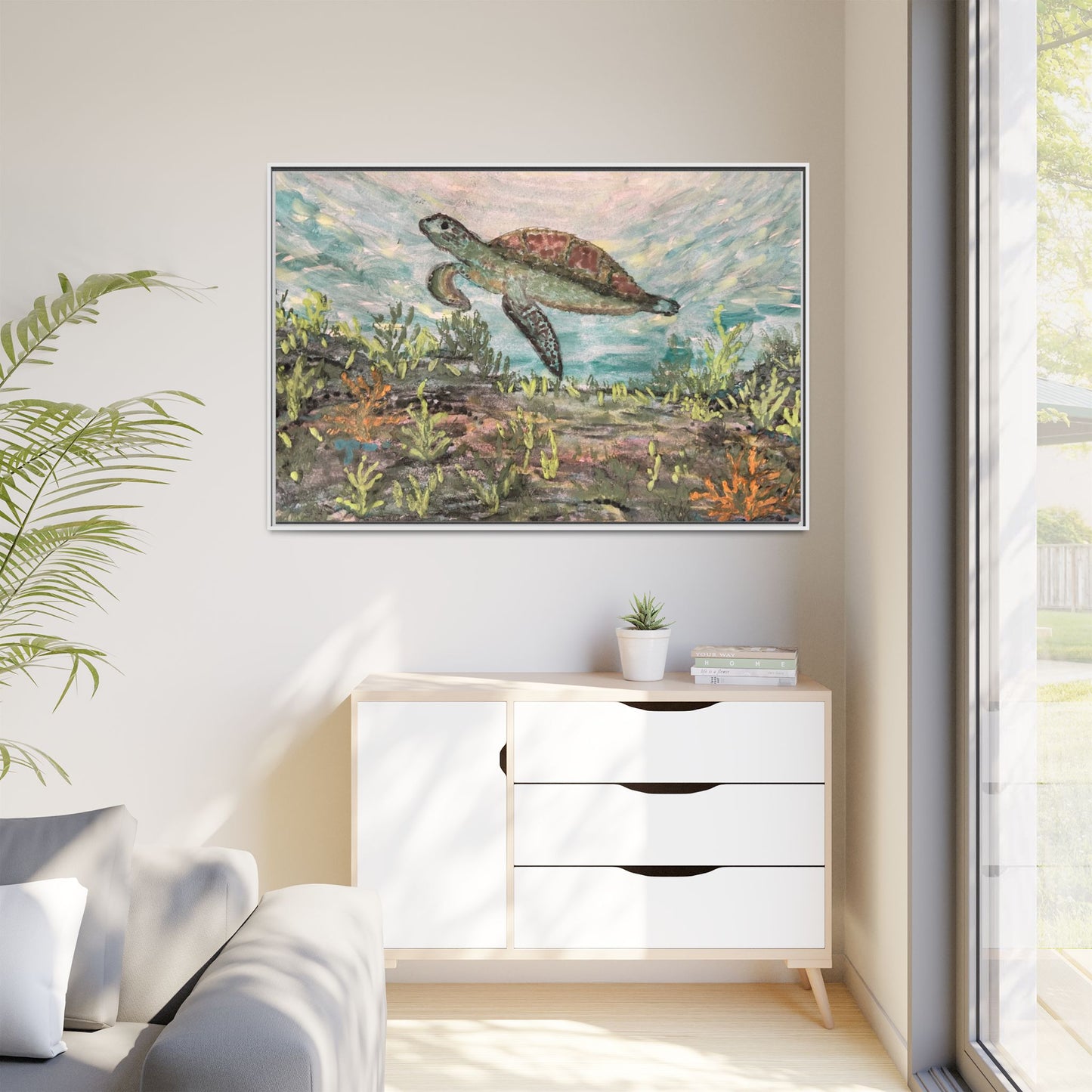 Sea Turtle Matte Canvas, Framed (Multi-color)