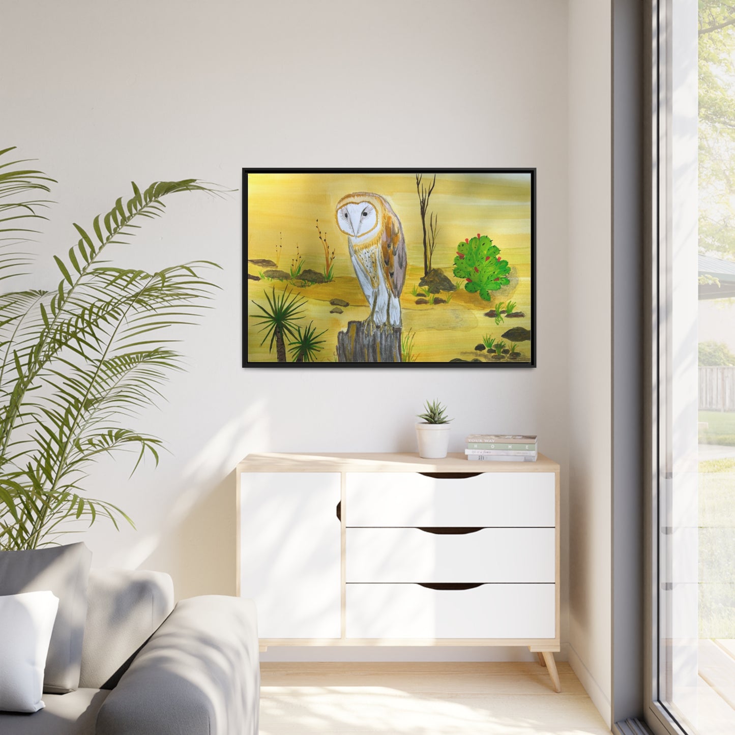 Barn Owl Matte Canvas, Black Frame