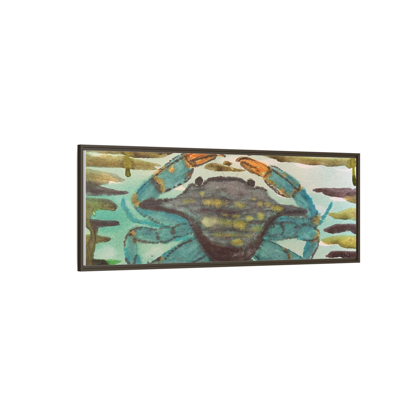 Blue Crab Coastal Art Print — Matte Framed Canvas