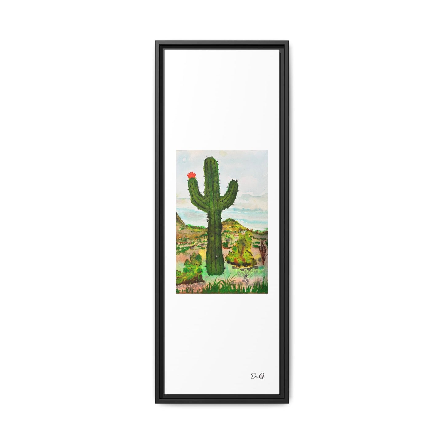 Framed Cactus Canvas Print — Desert Watercolor Wall Art