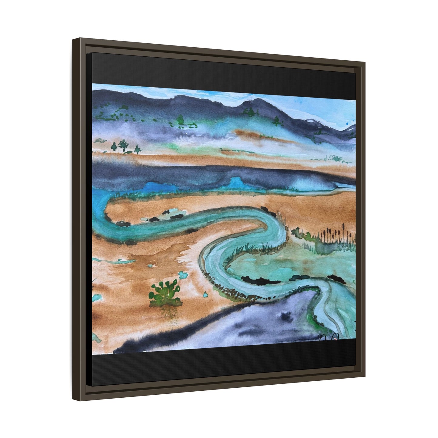 Winding River by Dr. Q - Framed Matte Canvas Watercolor Wall Art