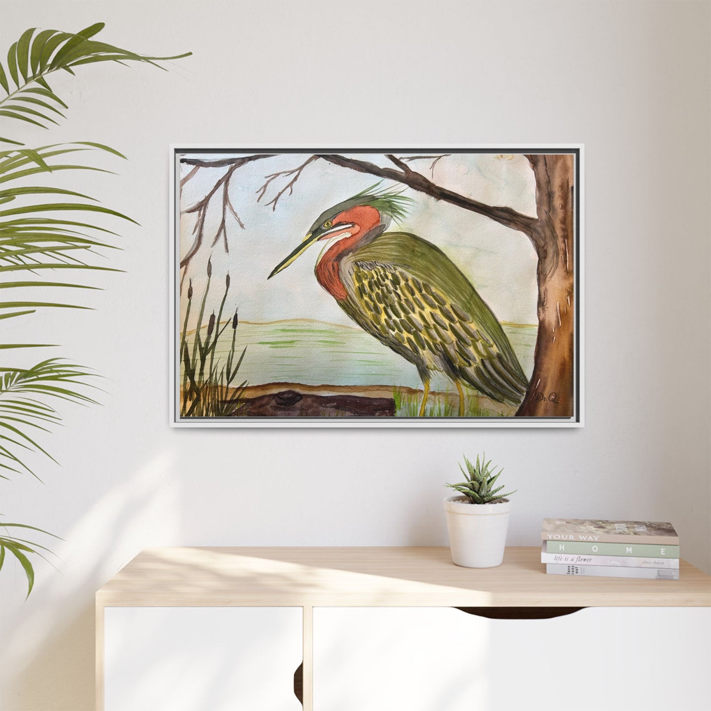 Green Heron Wetlands Print on Canvas