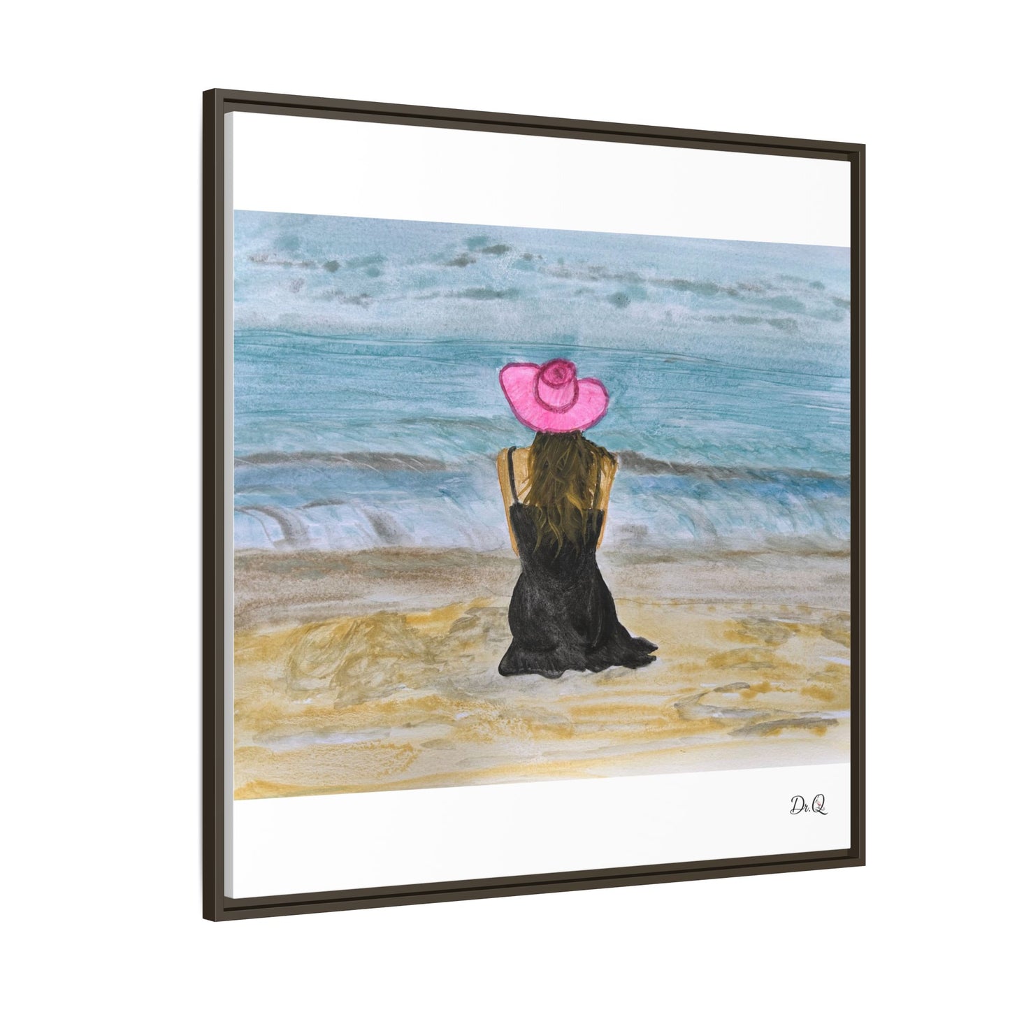 "For Shore" Beachside Lady Pink Floppy Hat - Seascape Wall Art