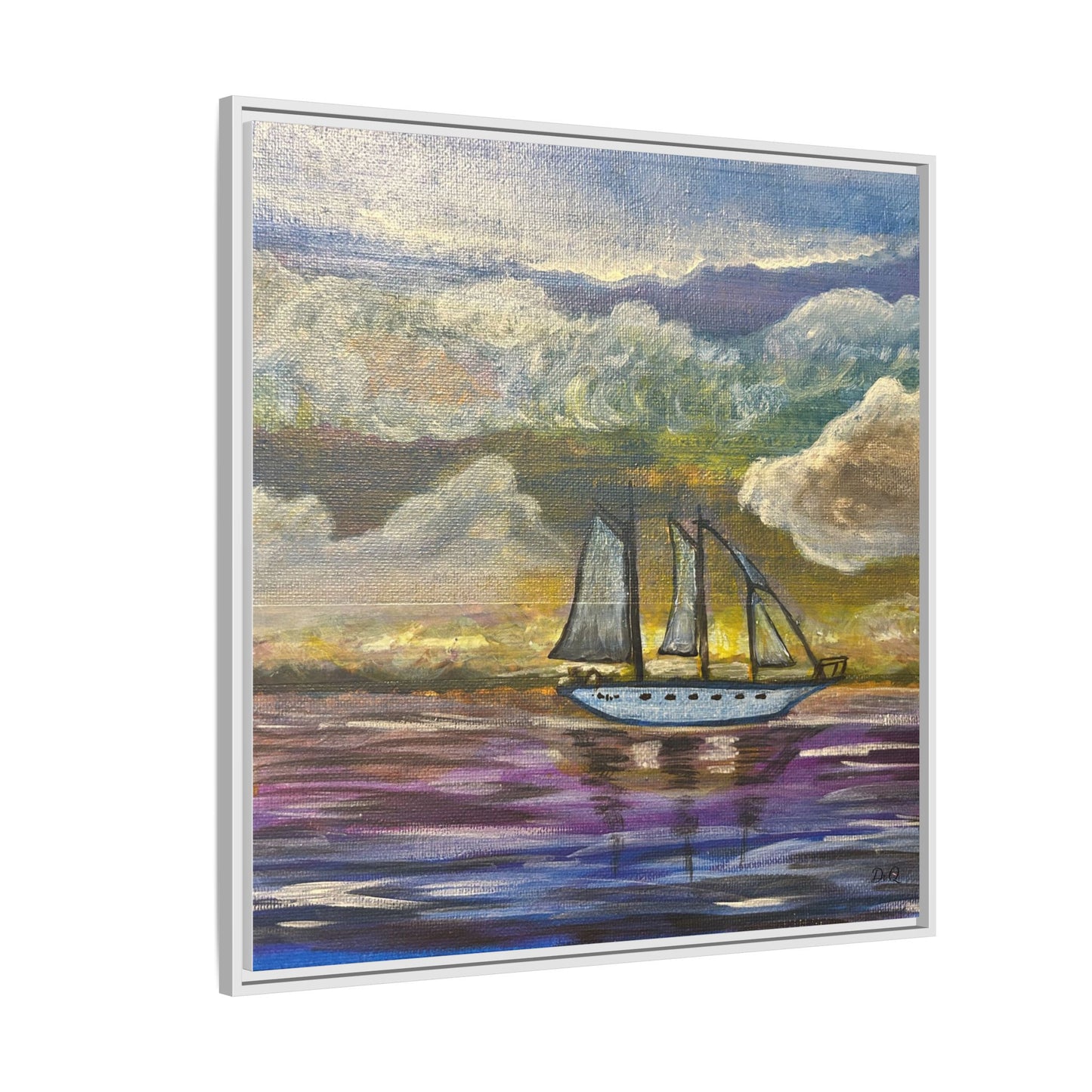 Framed Matte Canvas Sailboat Painting — Serene Seascape Wall Art