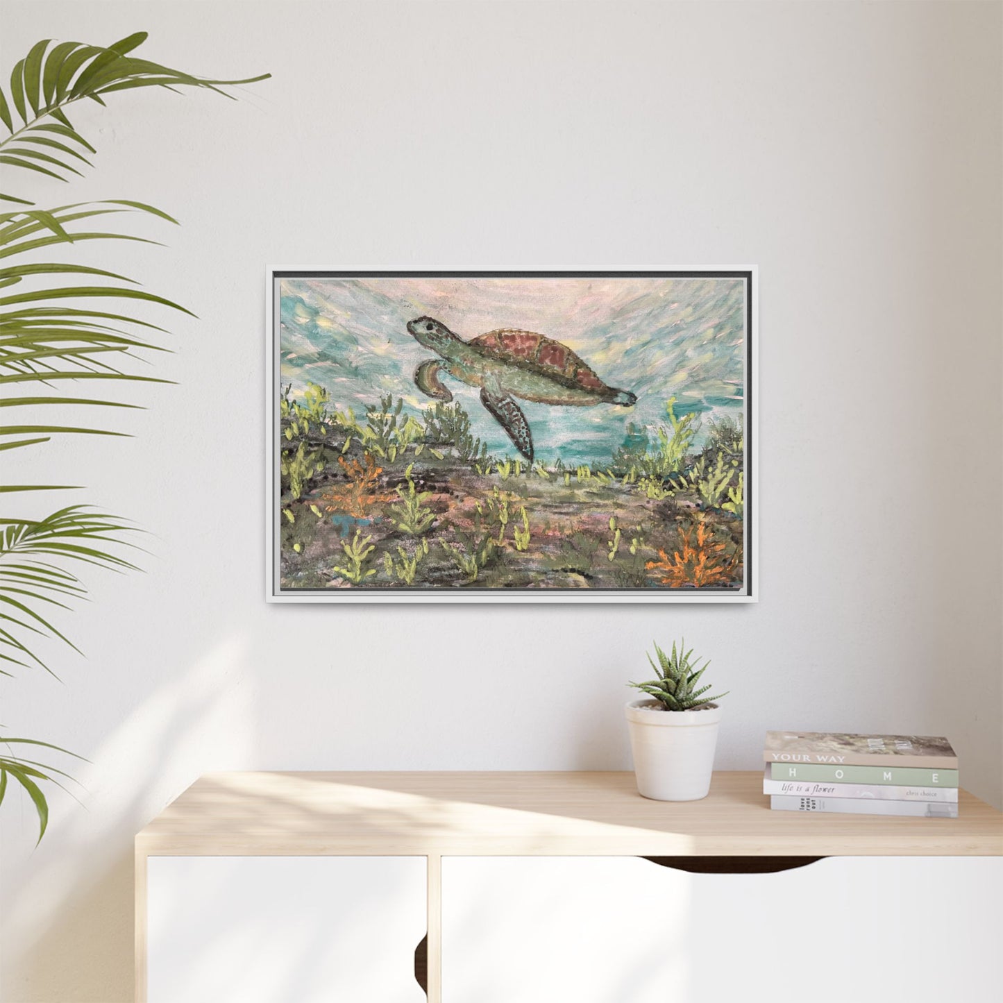 Sea Turtle Matte Canvas, Framed (Multi-color)