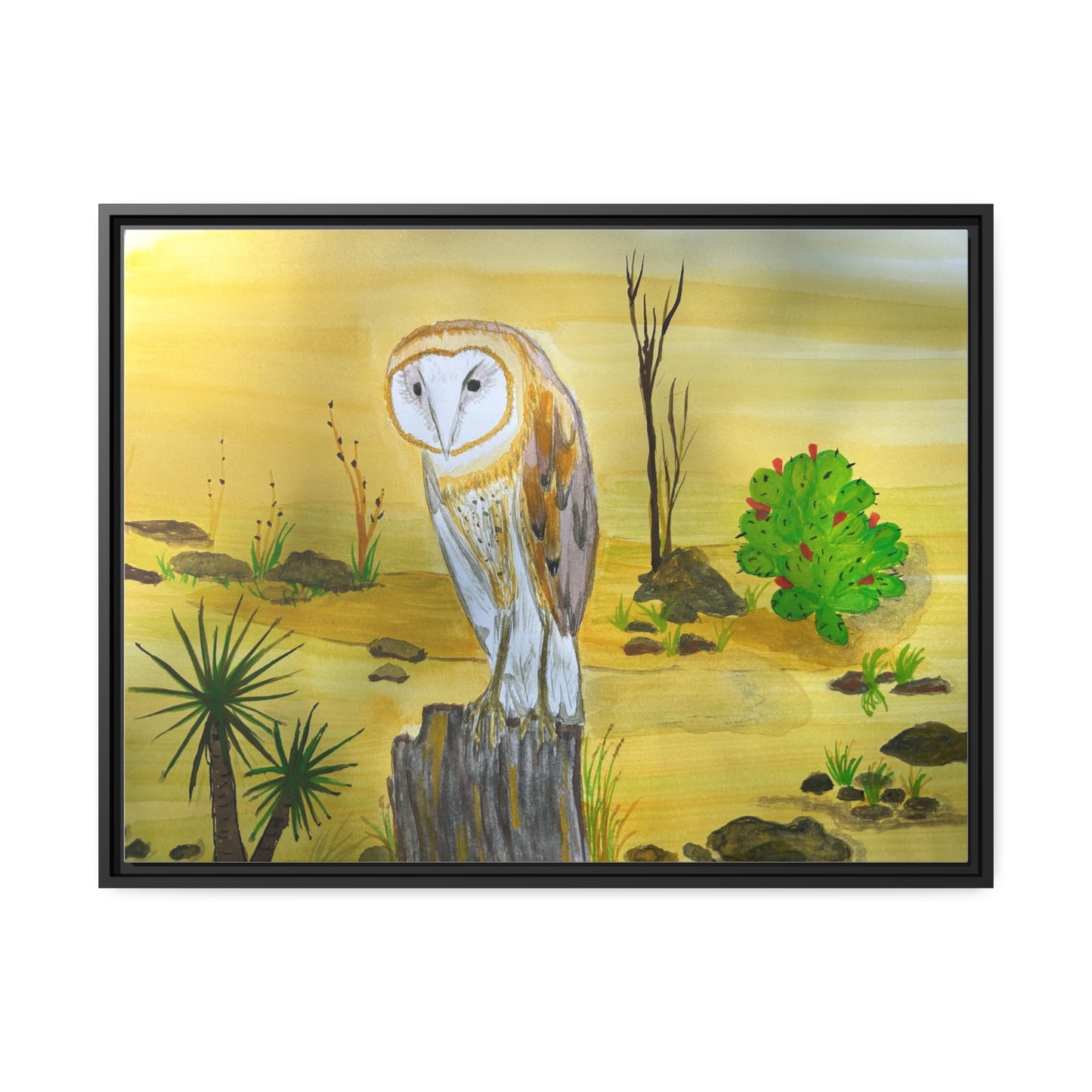 Barn Owl Matte Canvas, Black Frame