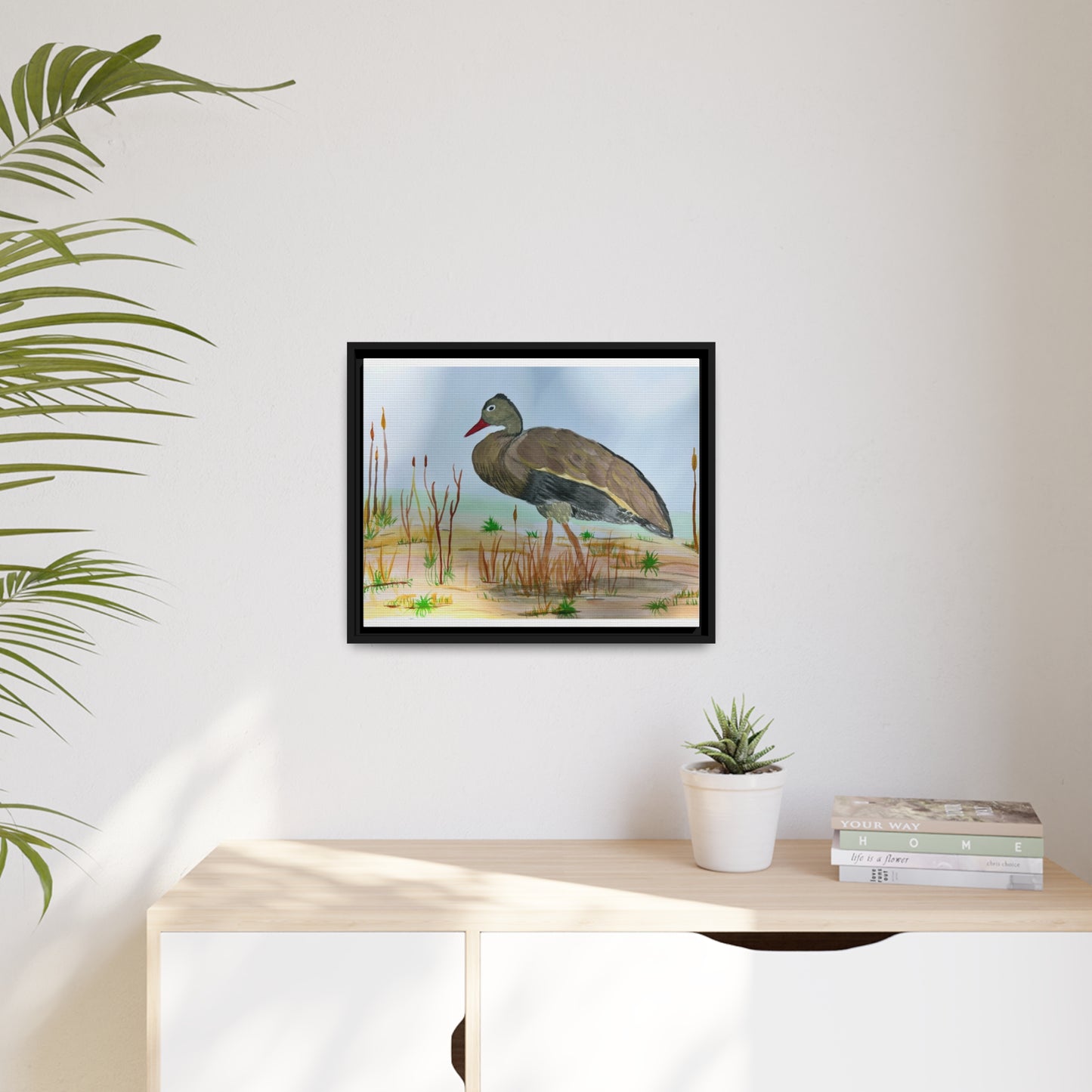 Black Bellied Whistling Duck Matte Canvas, Black Frame