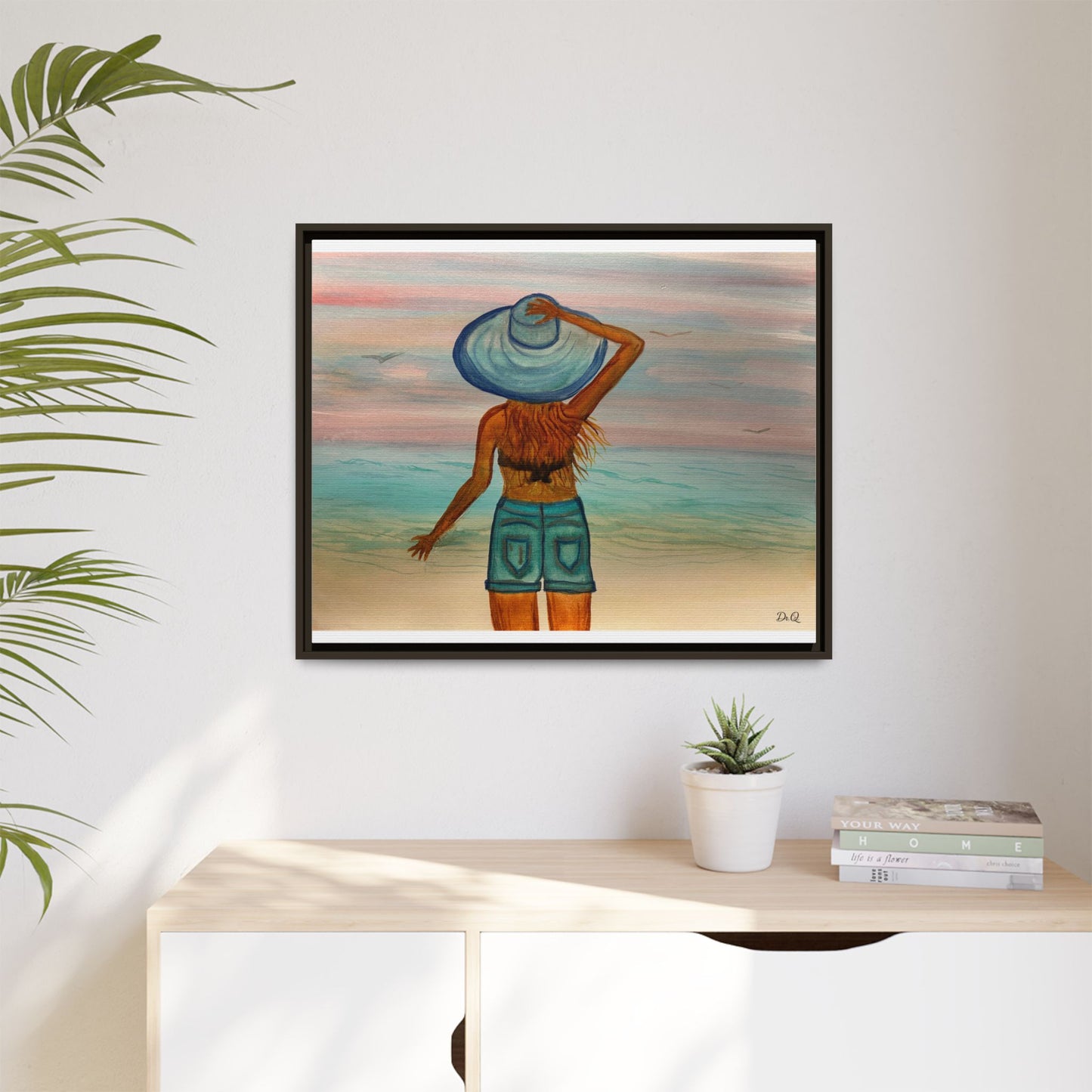 " My Sweet Girl" at the Beach Vibes Framed Canvas Art - Summer Sunset Decor