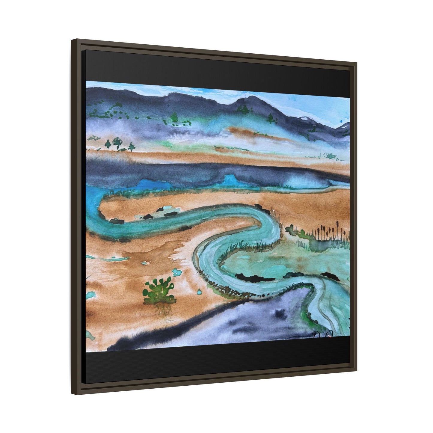 Winding River by Dr. Q - Framed Matte Canvas Watercolor Wall Art