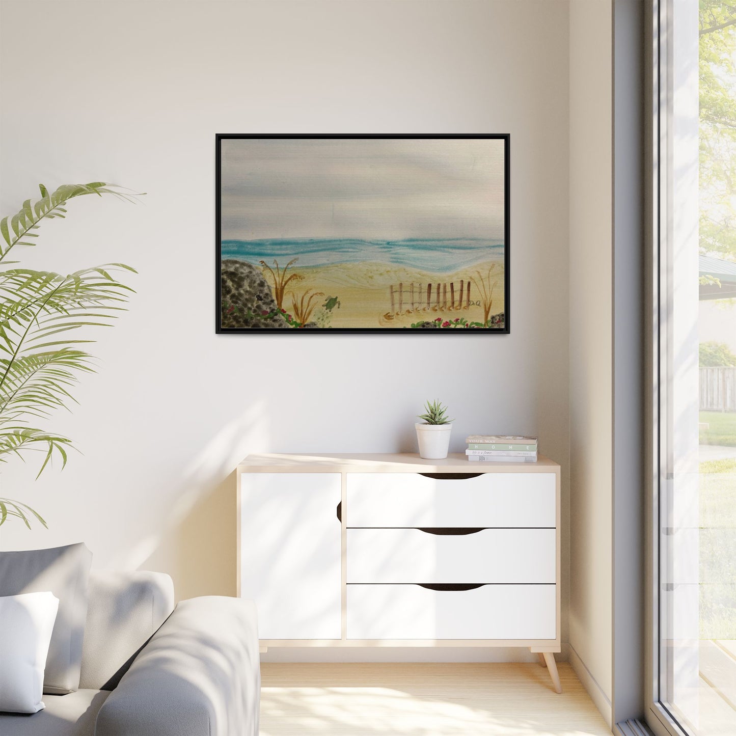 Coastal Beach Scene Matte Canvas Print (Framed)