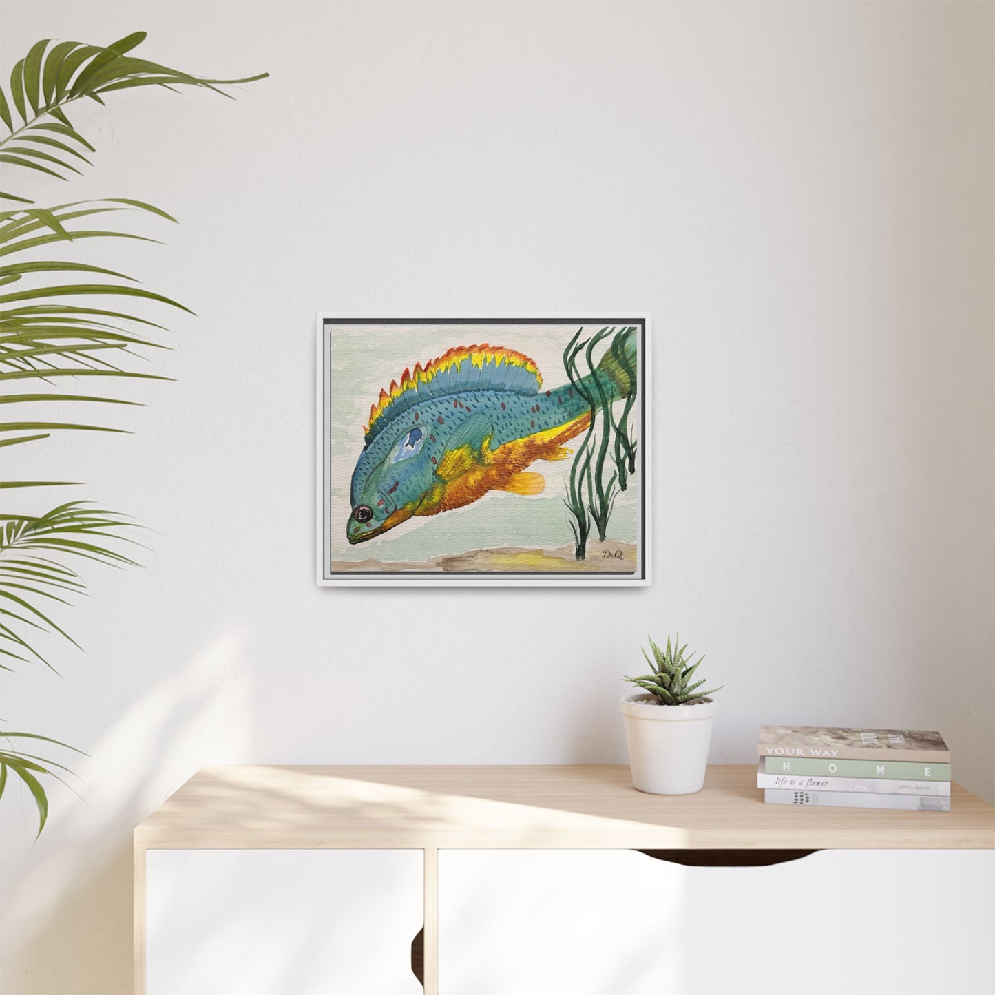Texas Spotted Sunfish Watercolor Wall Art - Framed Matte Canvas