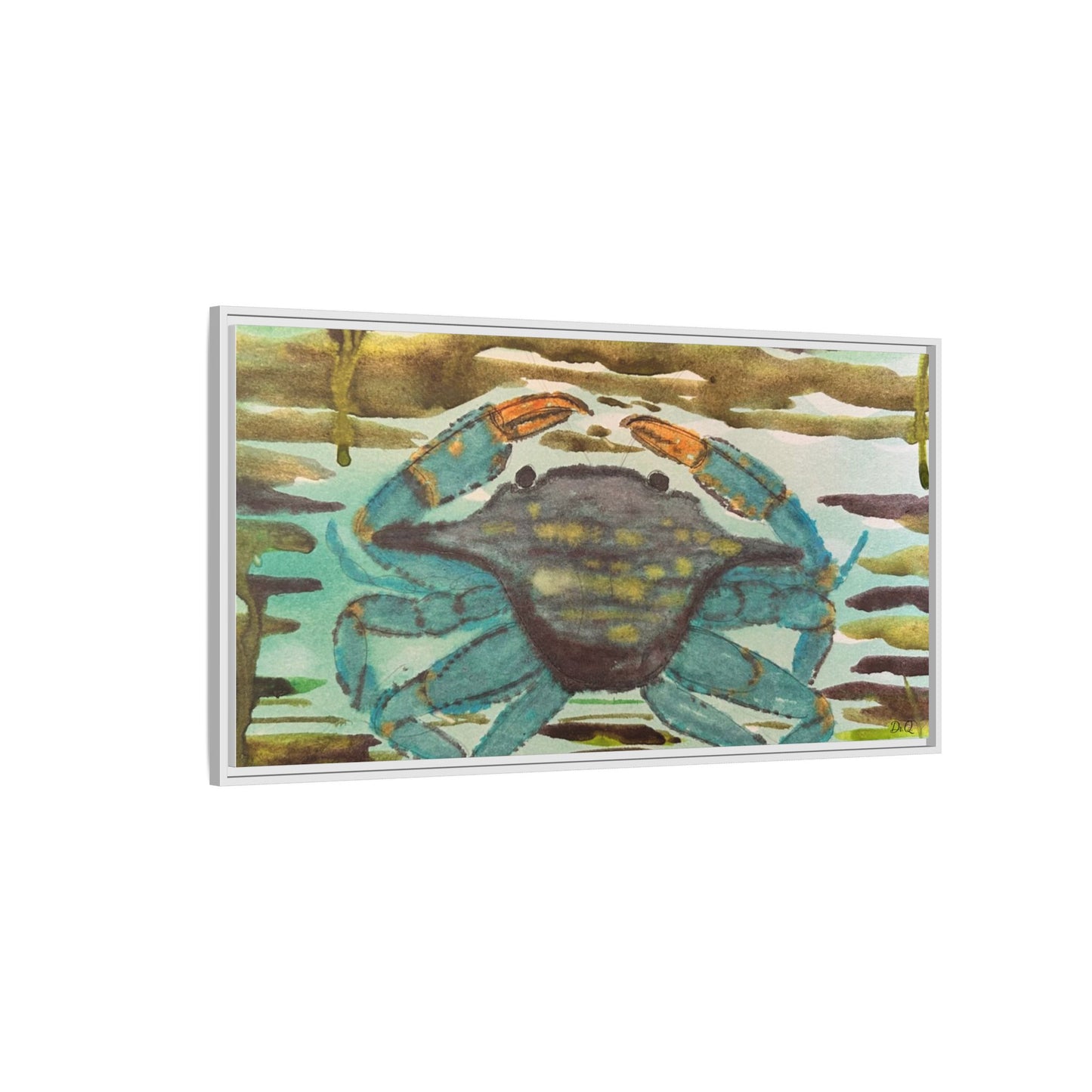 Blue Crab Coastal Art Print — Matte Framed Canvas