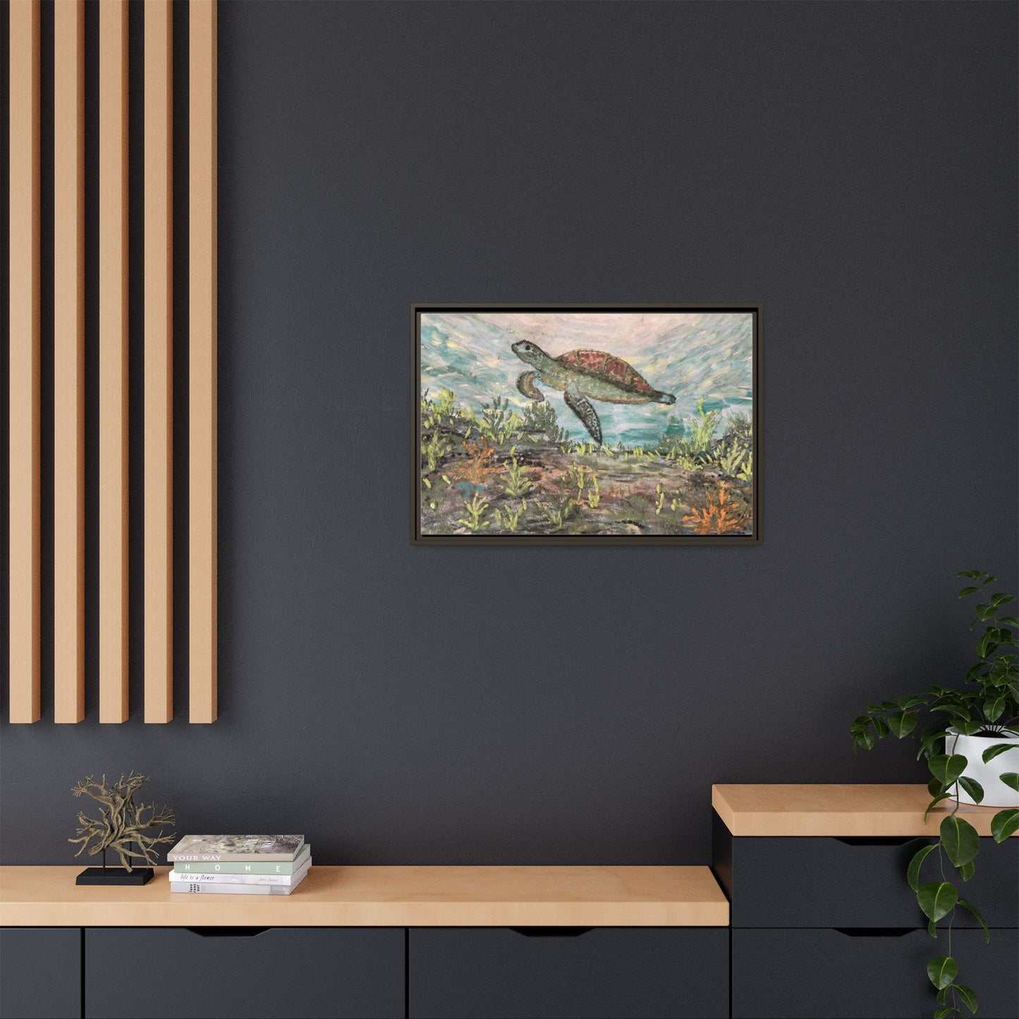 Sea Turtle Matte Canvas, Framed (Multi-color)