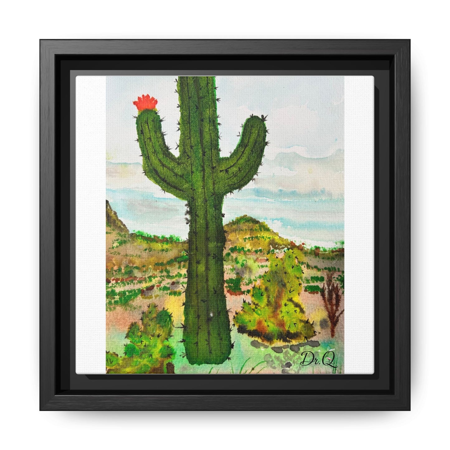 Framed Cactus Canvas Print — Desert Watercolor Wall Art