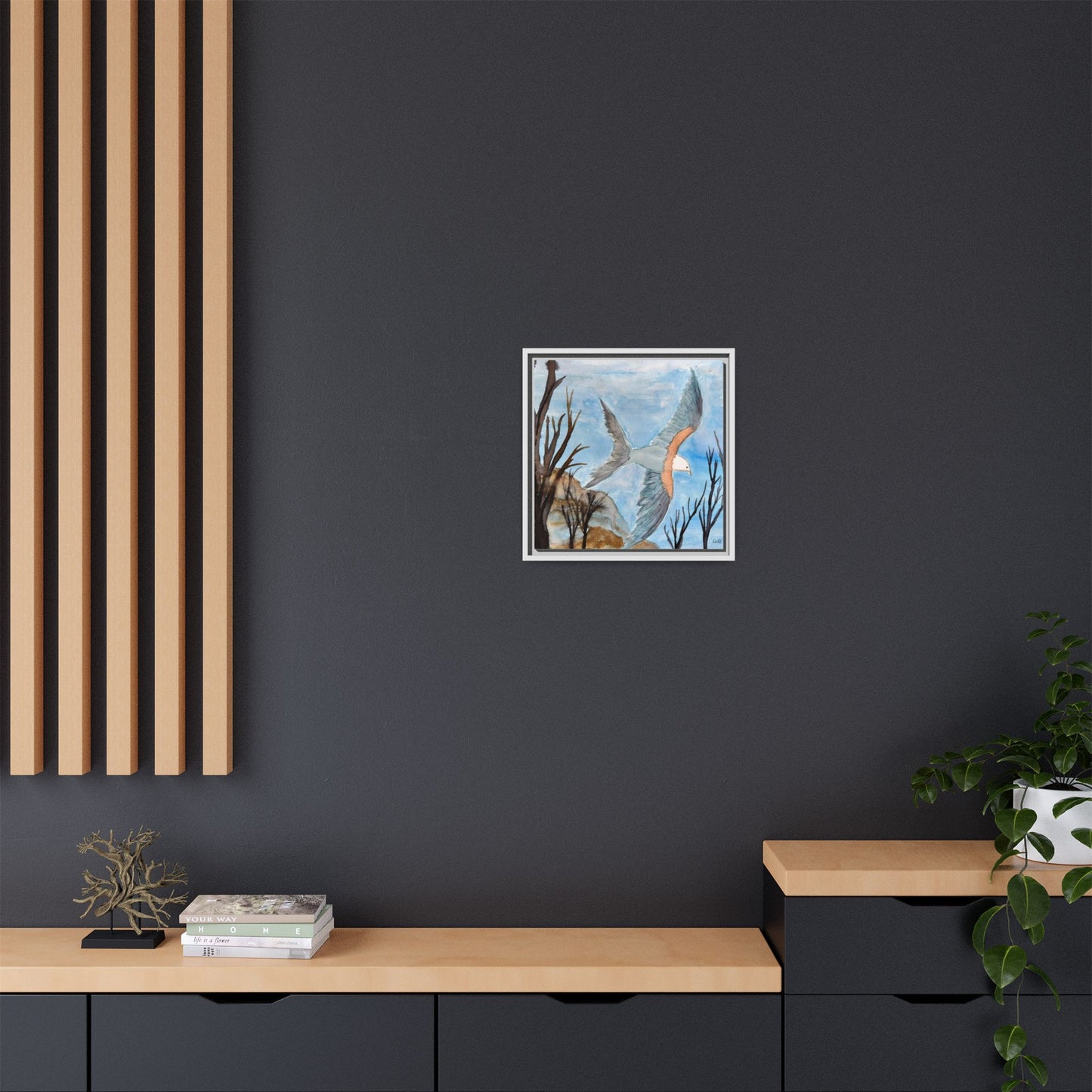 Framed Matte Canvas Wall Art — Soaring Seagull Coastal Print