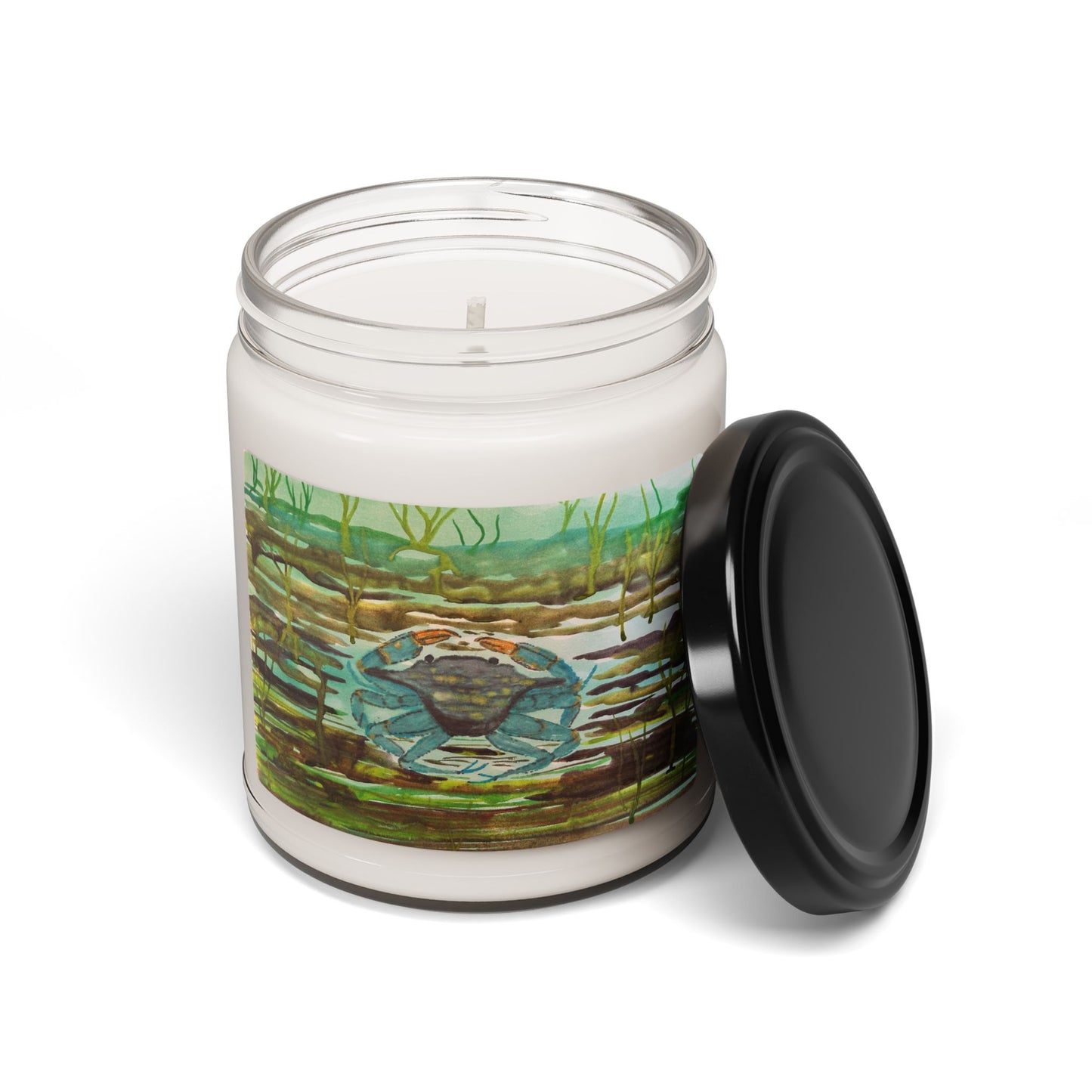 Sea Glass Blue Crab Soy Candle — 9oz Coastal Scented Jar