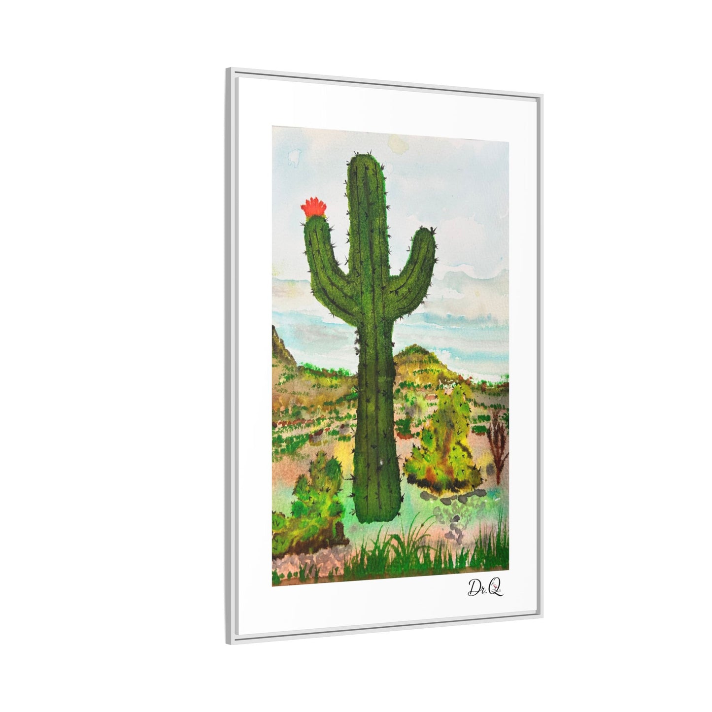 Framed Cactus Canvas Print — Desert Watercolor Wall Art