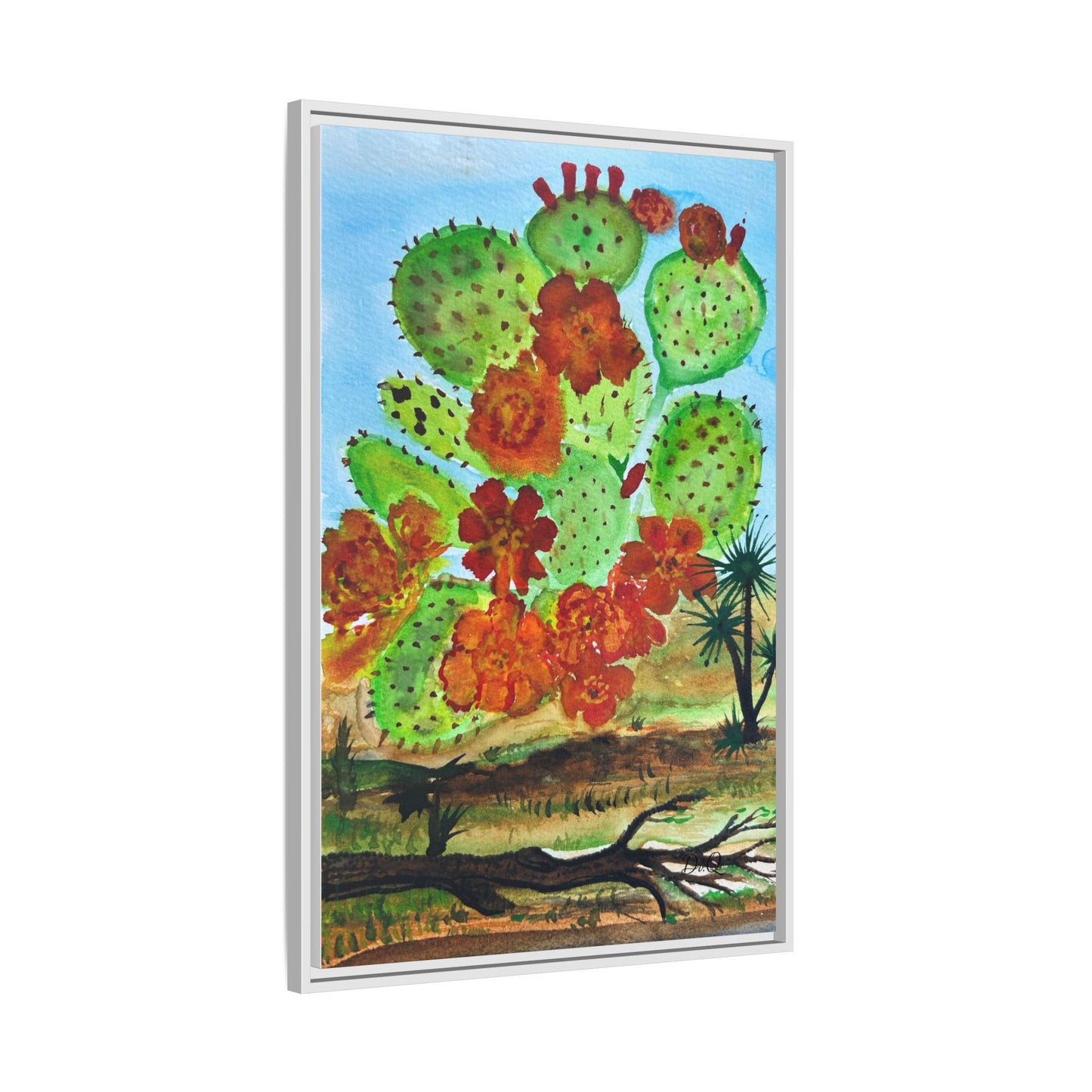 Prickly Pear Cactus Framed Canvas Print — Vertical Botanical Wall Art