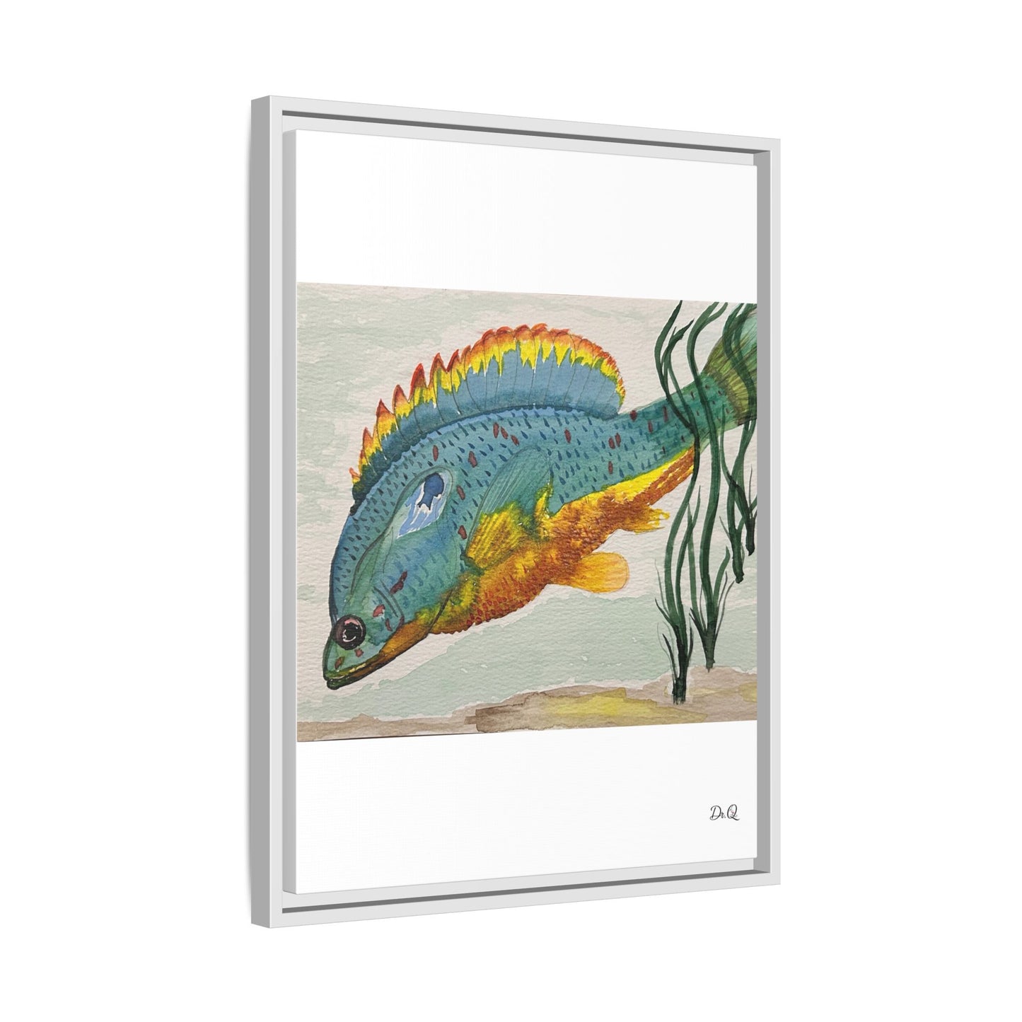 Texas Spotted Sunfish Watercolor Wall Art - Framed Matte Canvas