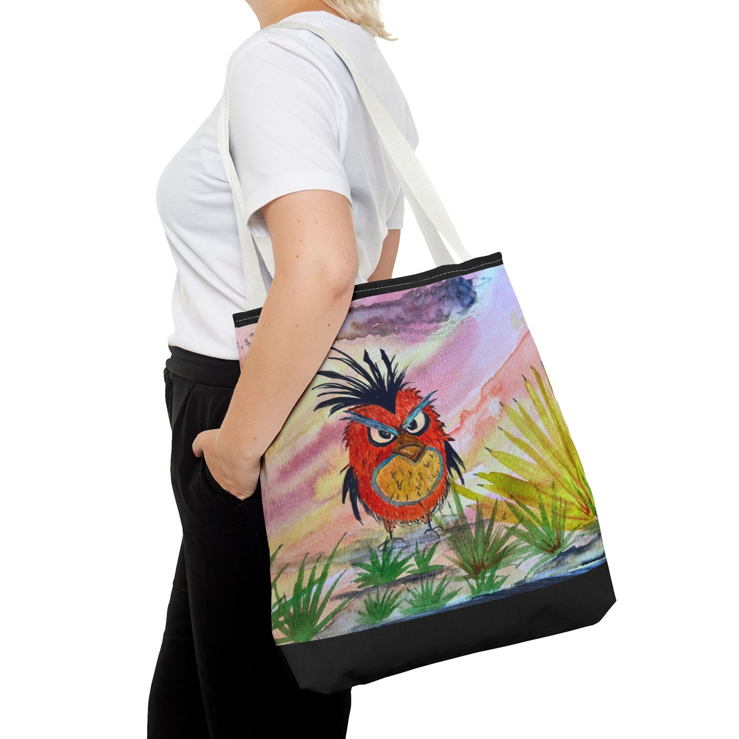 Mad Little Bird Art Tote Bag, Beach, Gift for Bird Lovers
