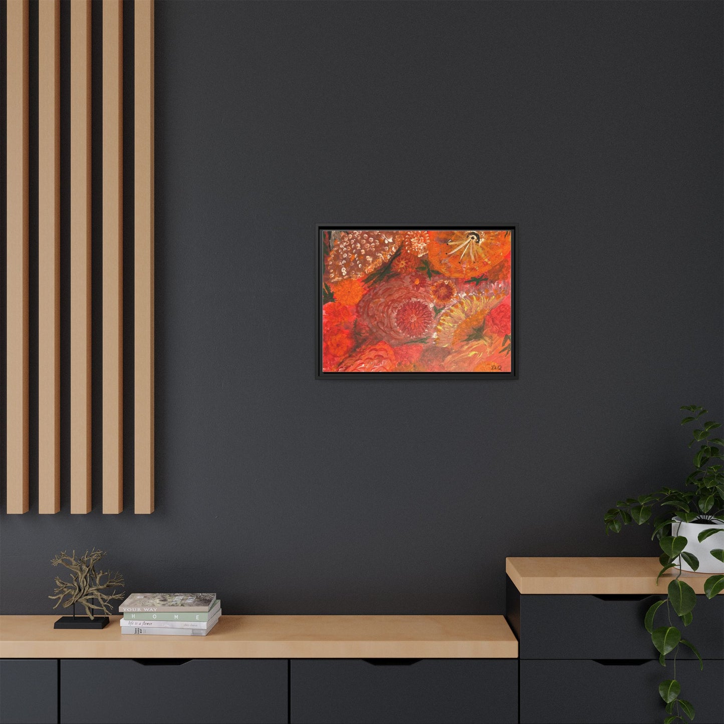 "Floral Burst" Abstract Red Floral Matte Canvas Framed Wall Art