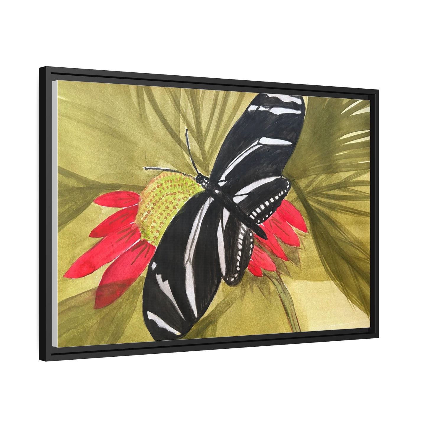 Butterfly Watercolor Print Matte Canvas, Black Frame