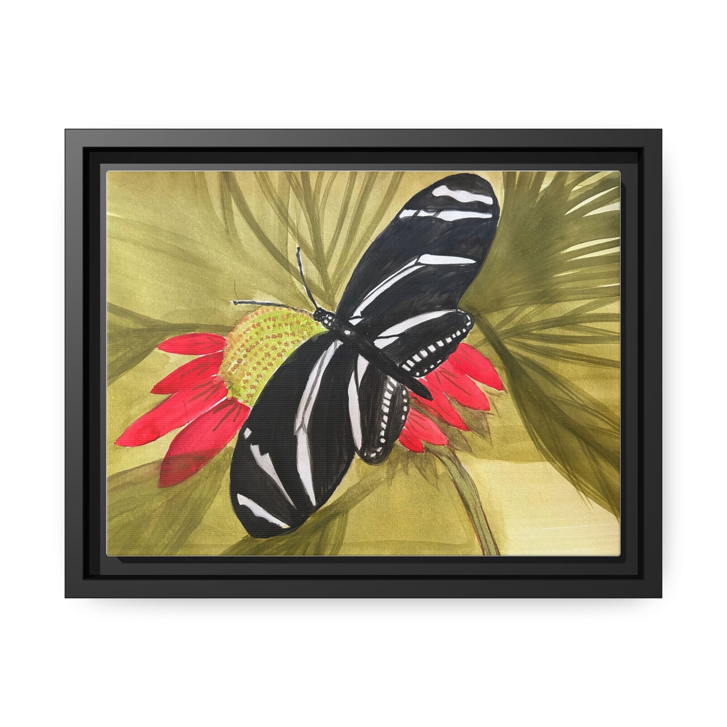 Butterfly Watercolor Print Matte Canvas, Black Frame