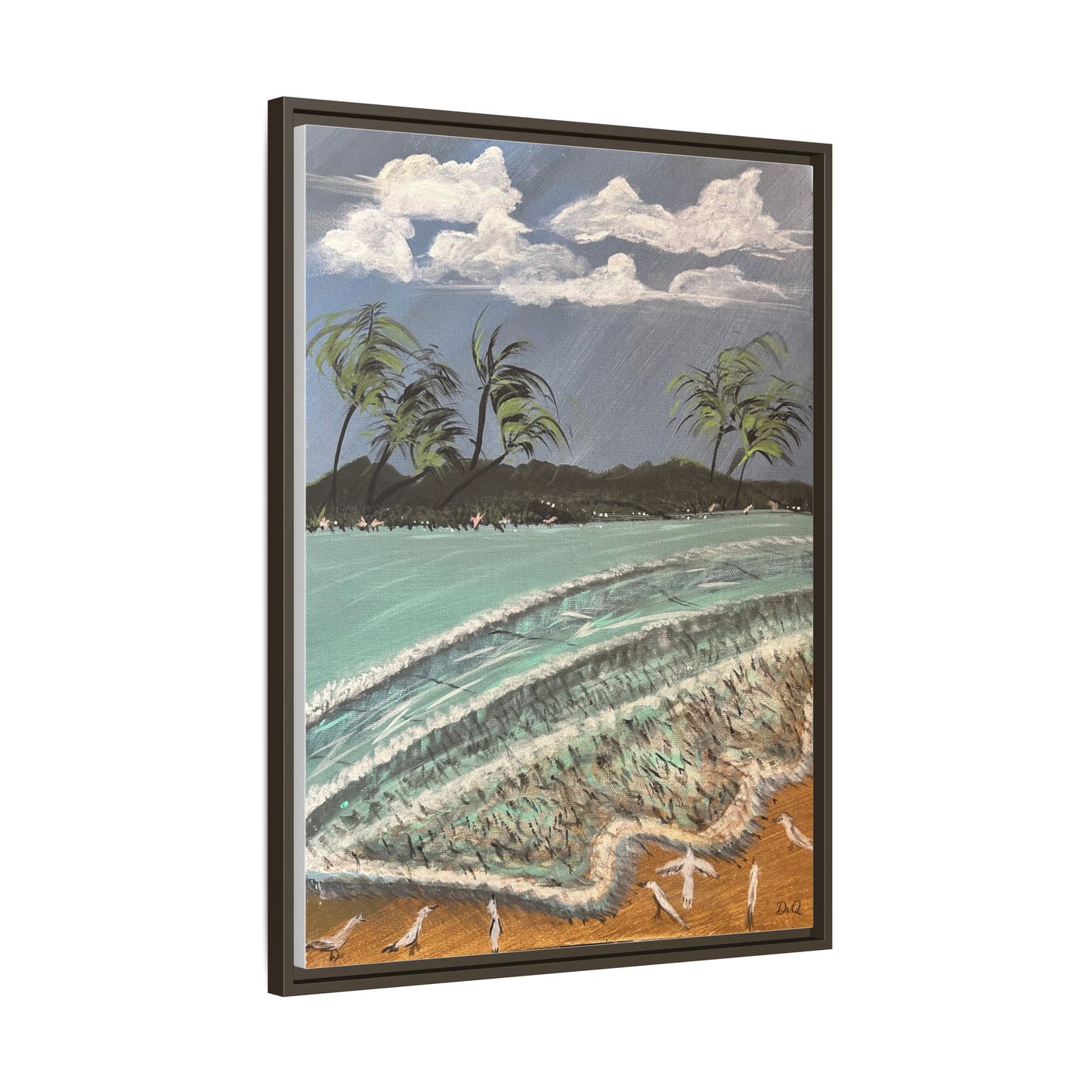 Tropical Seascape Matte Framed Canvas – Palm Trees Beach Wall Art