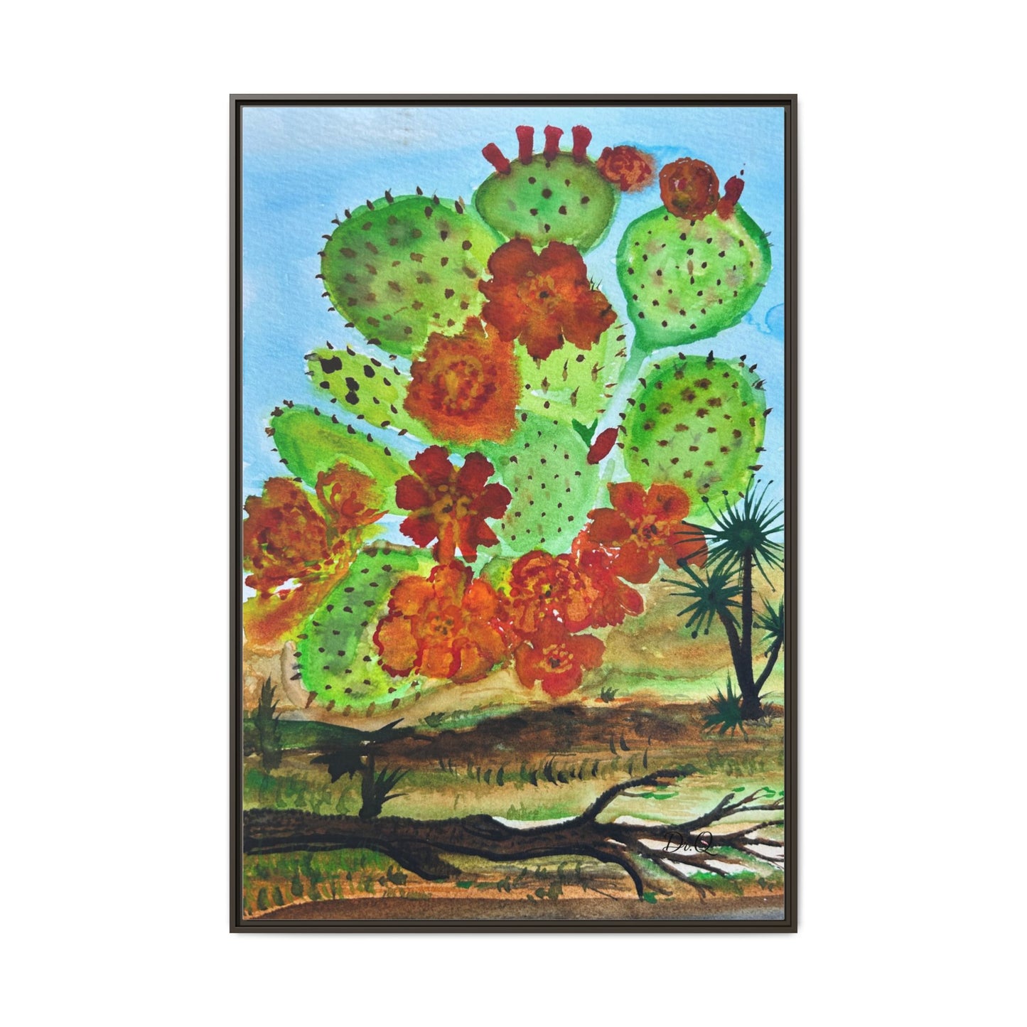 Prickly Pear Cactus Framed Canvas Print — Vertical Botanical Wall Art