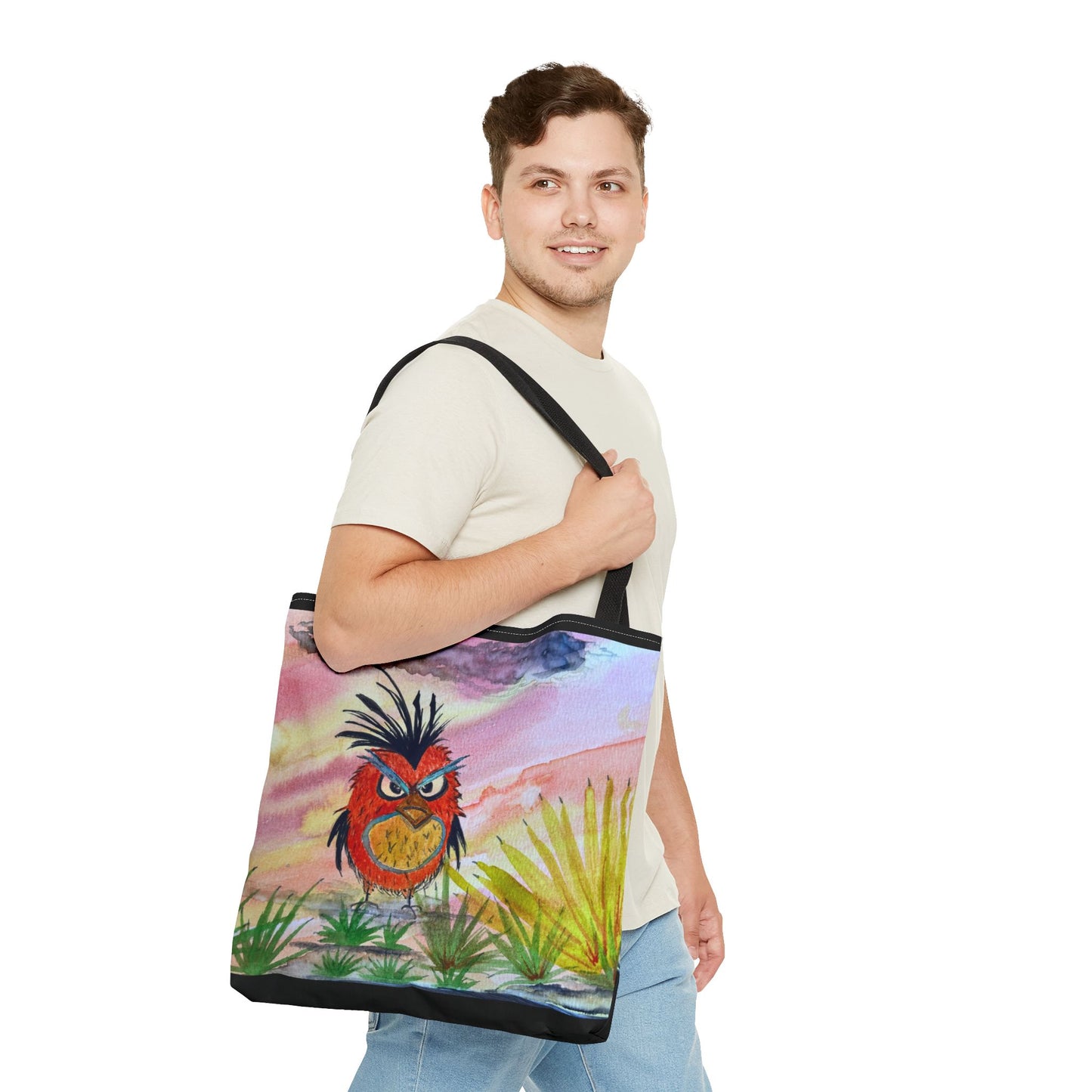 Funky Owl Art Tote Bag, Unique Tote for Shopping, Beach, Gift for Bird Lovers, Cute Eco-Friendly Carryall, Handmade Art Accessory