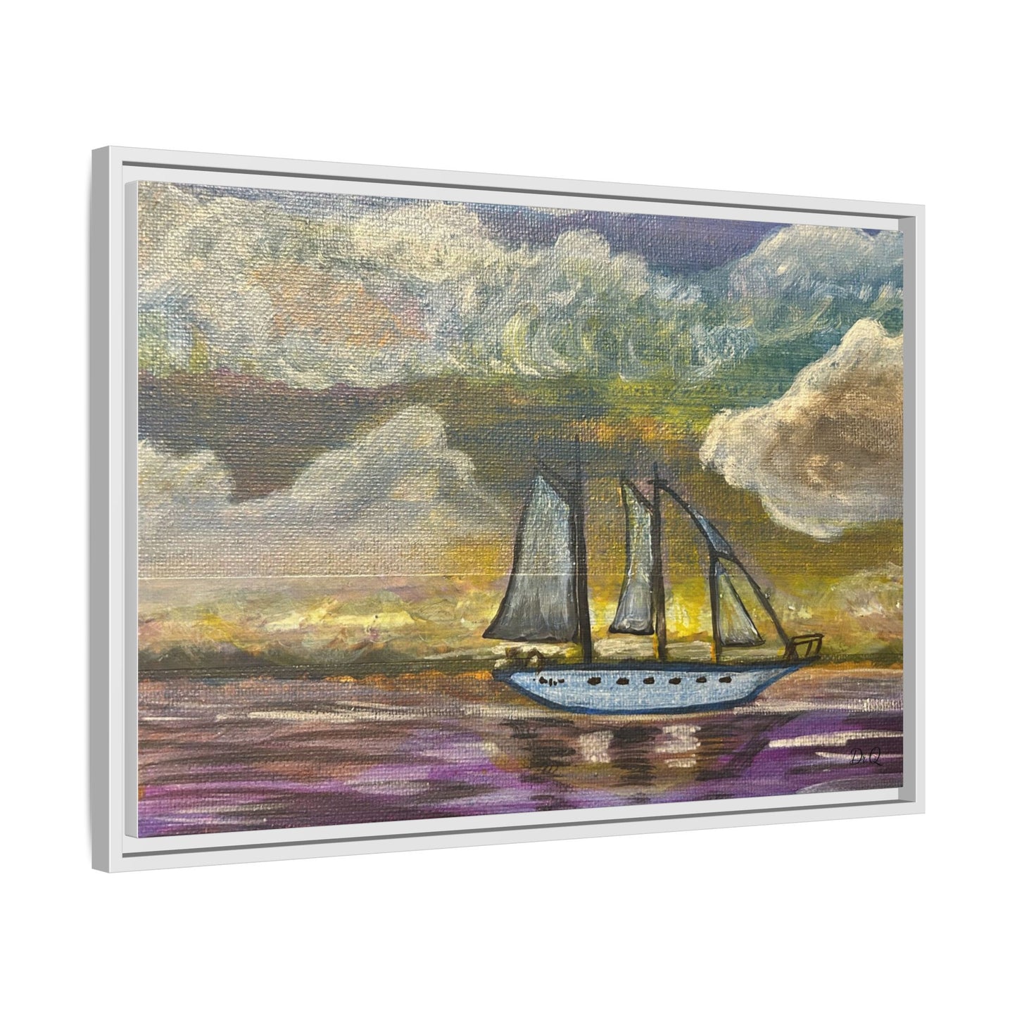 Framed Matte Canvas Sailboat Painting — Serene Seascape Wall Art