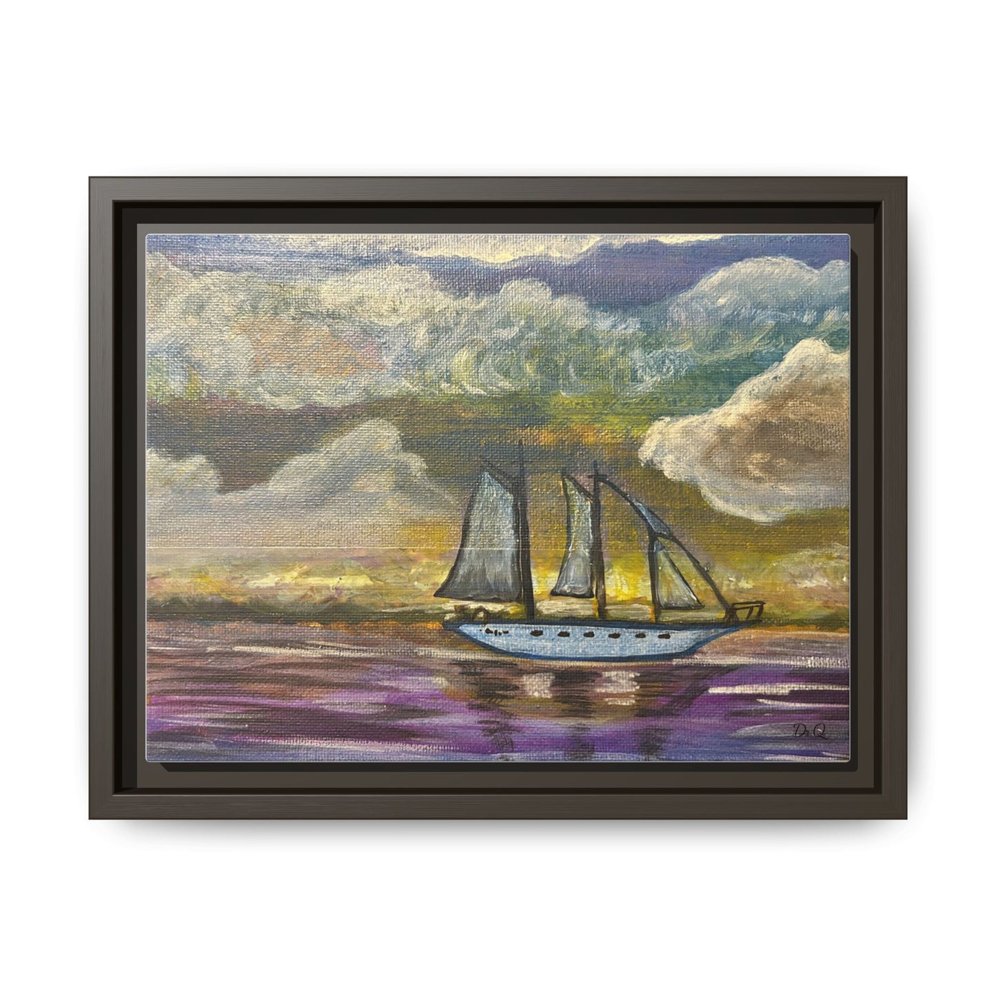 Framed Matte Canvas Sailboat Painting — Serene Seascape Wall Art