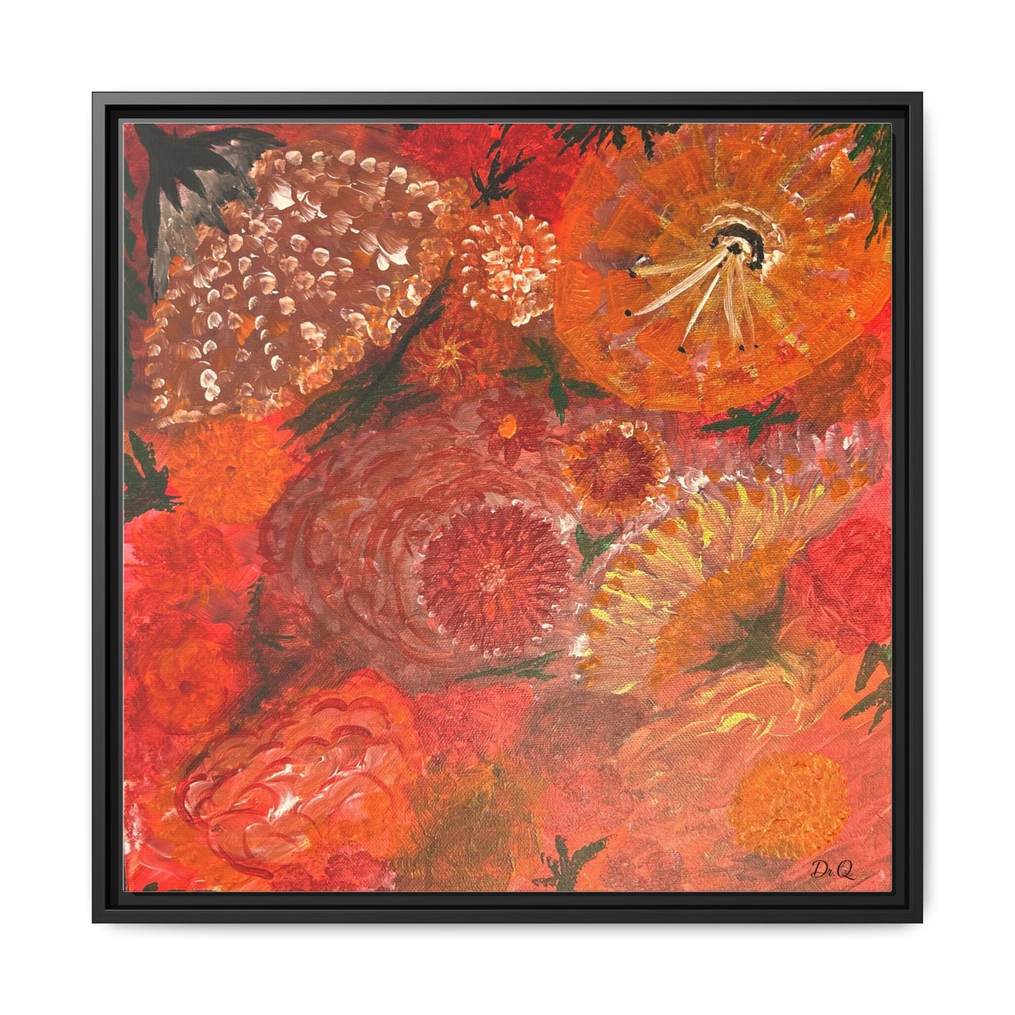 "Floral Burst" Abstract Red Floral Matte Canvas Framed Wall Art