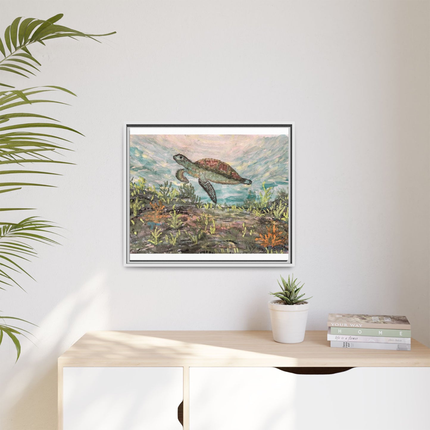 Sea Turtle Matte Canvas, Framed (Multi-color)
