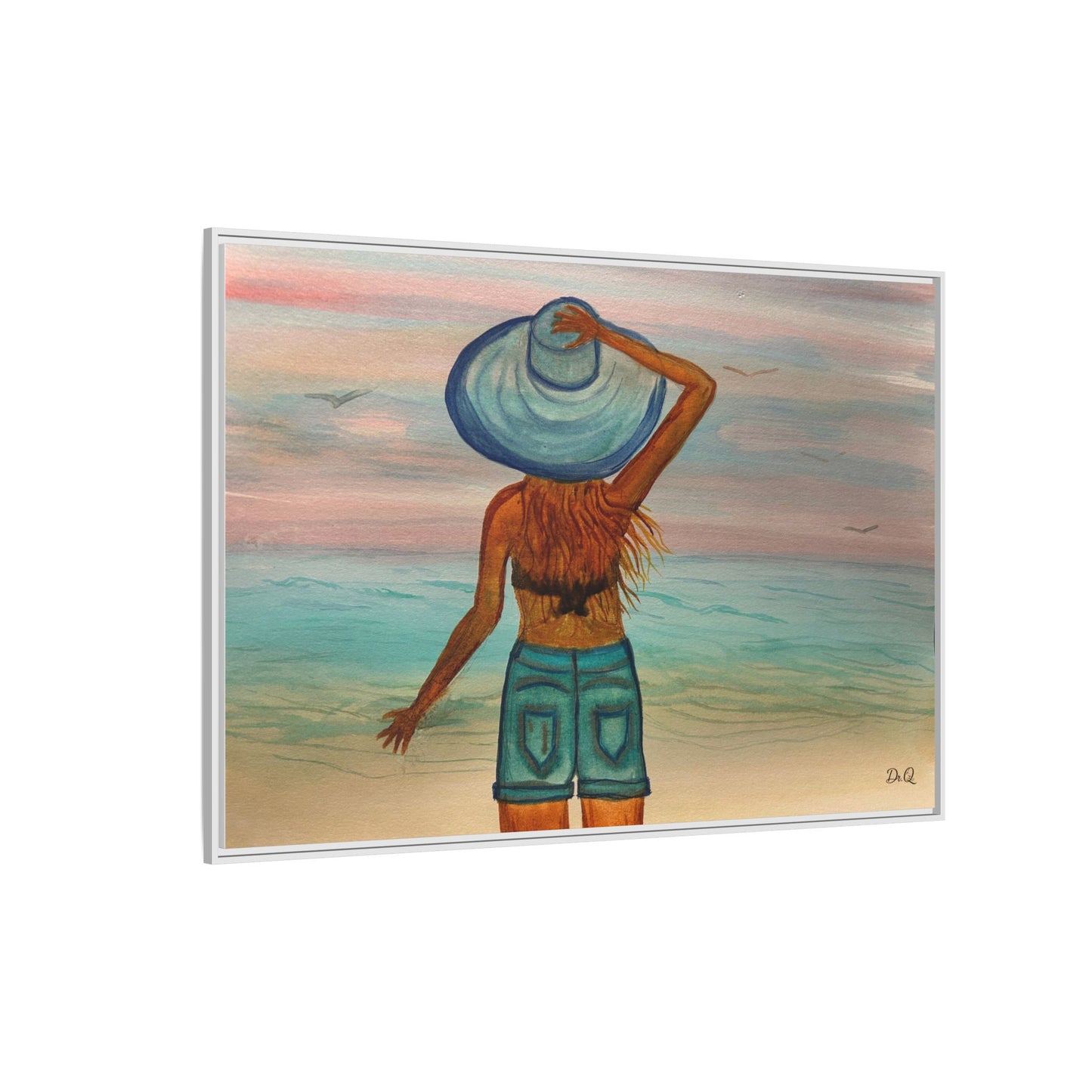 " My Sweet Girl" at the Beach Vibes Framed Canvas Art - Summer Sunset Decor