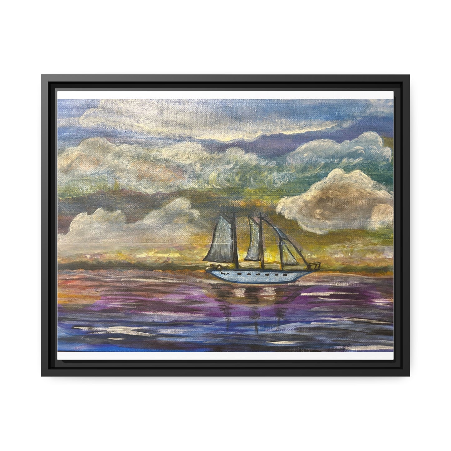 Dark Storm Sailboat Matte Canvas, Black Frame