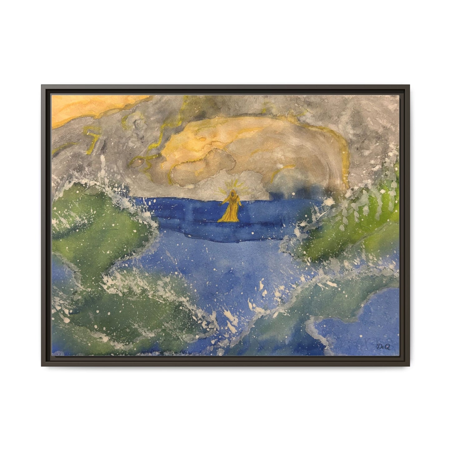 "Faith in the Storm" Framed Matte Canvas Seascape — Golden Sail at Sunset