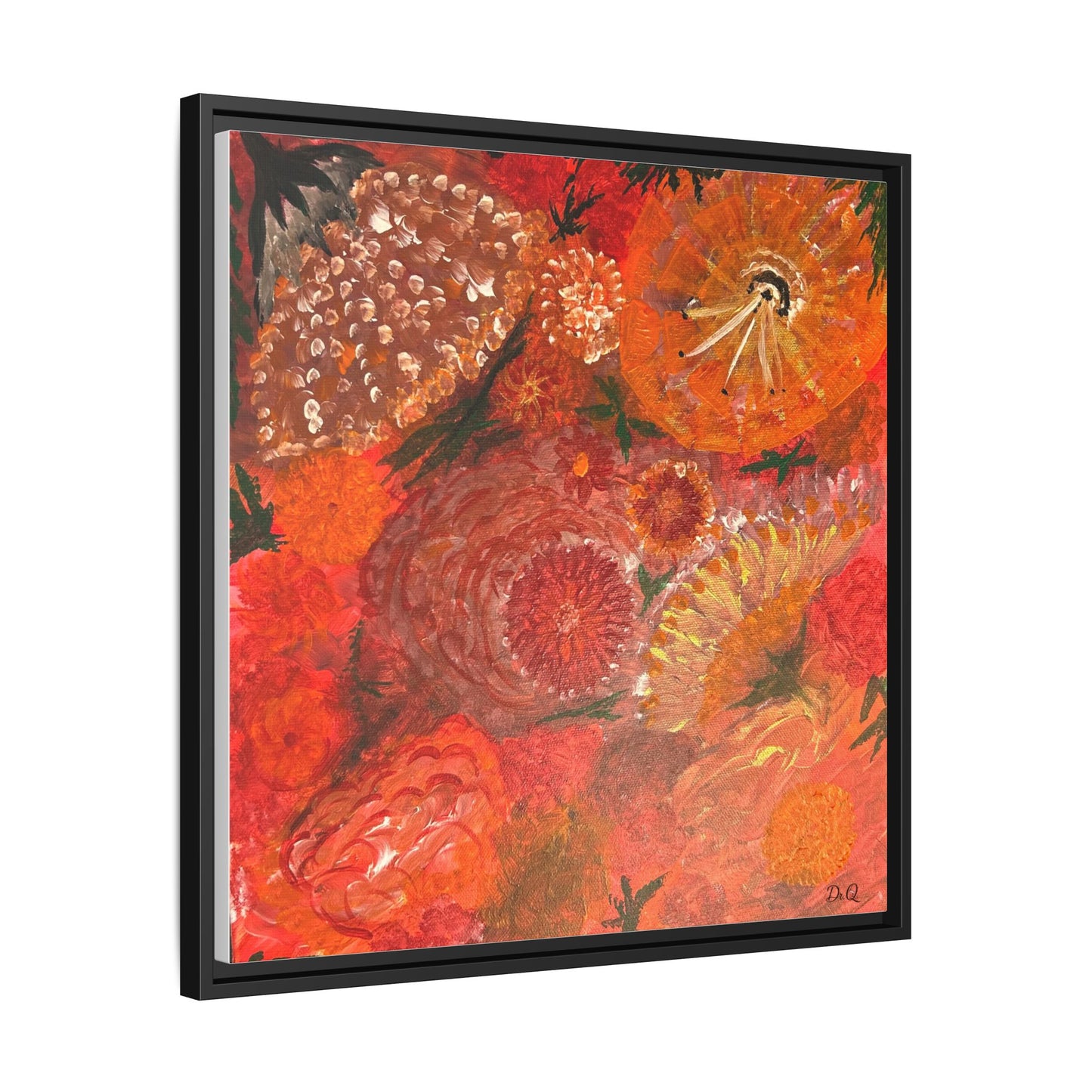 "Floral Burst" Abstract Red Floral Matte Canvas Framed Wall Art