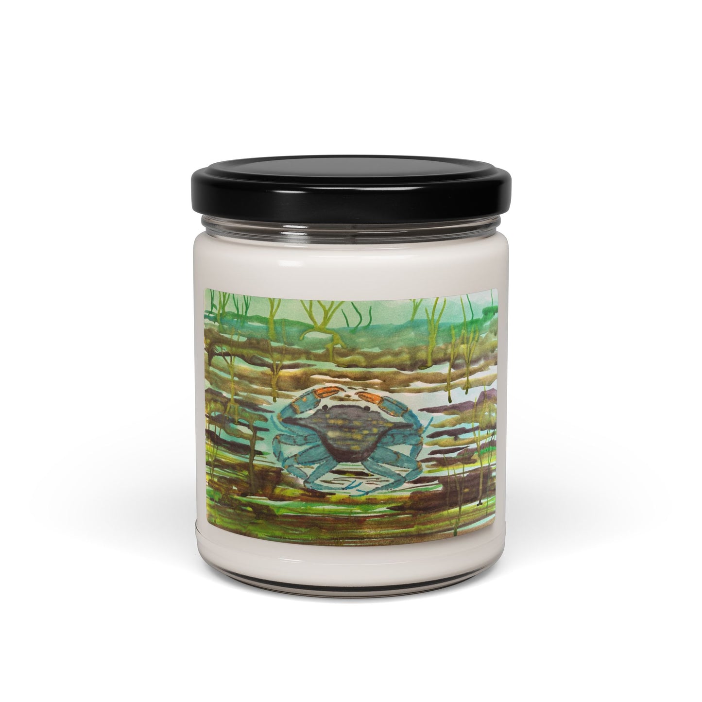 Sea Glass Blue Crab Soy Candle — 9oz Coastal Scented Jar