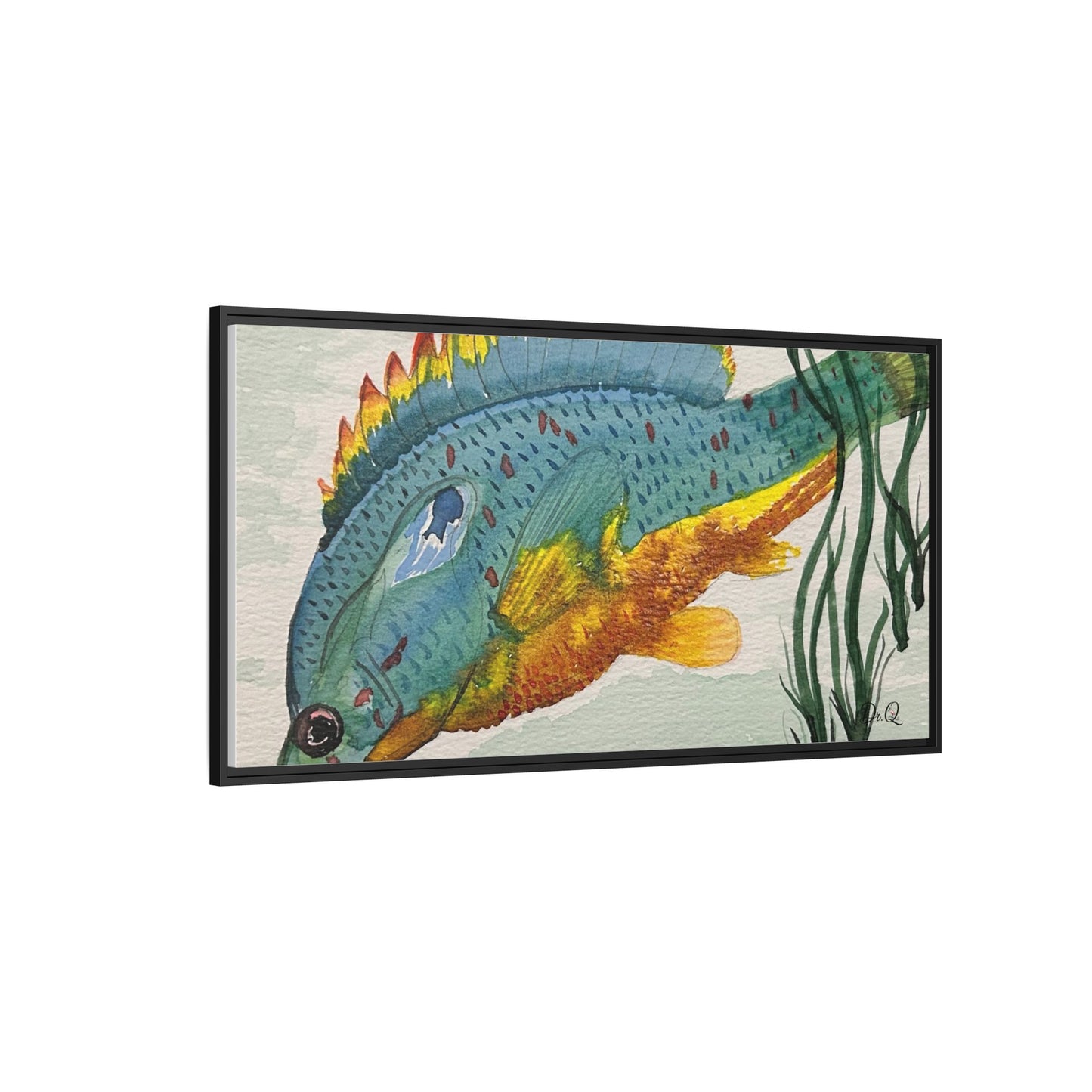 Texas Spotted Sunfish Watercolor Wall Art - Framed Matte Canvas