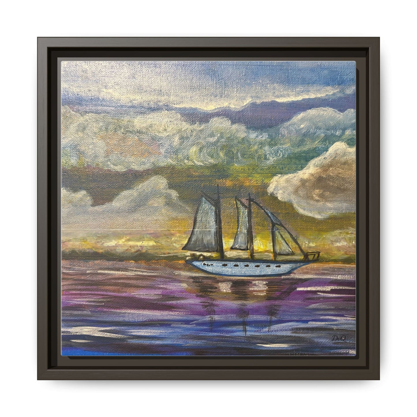Framed Matte Canvas Sailboat Painting — Serene Seascape Wall Art